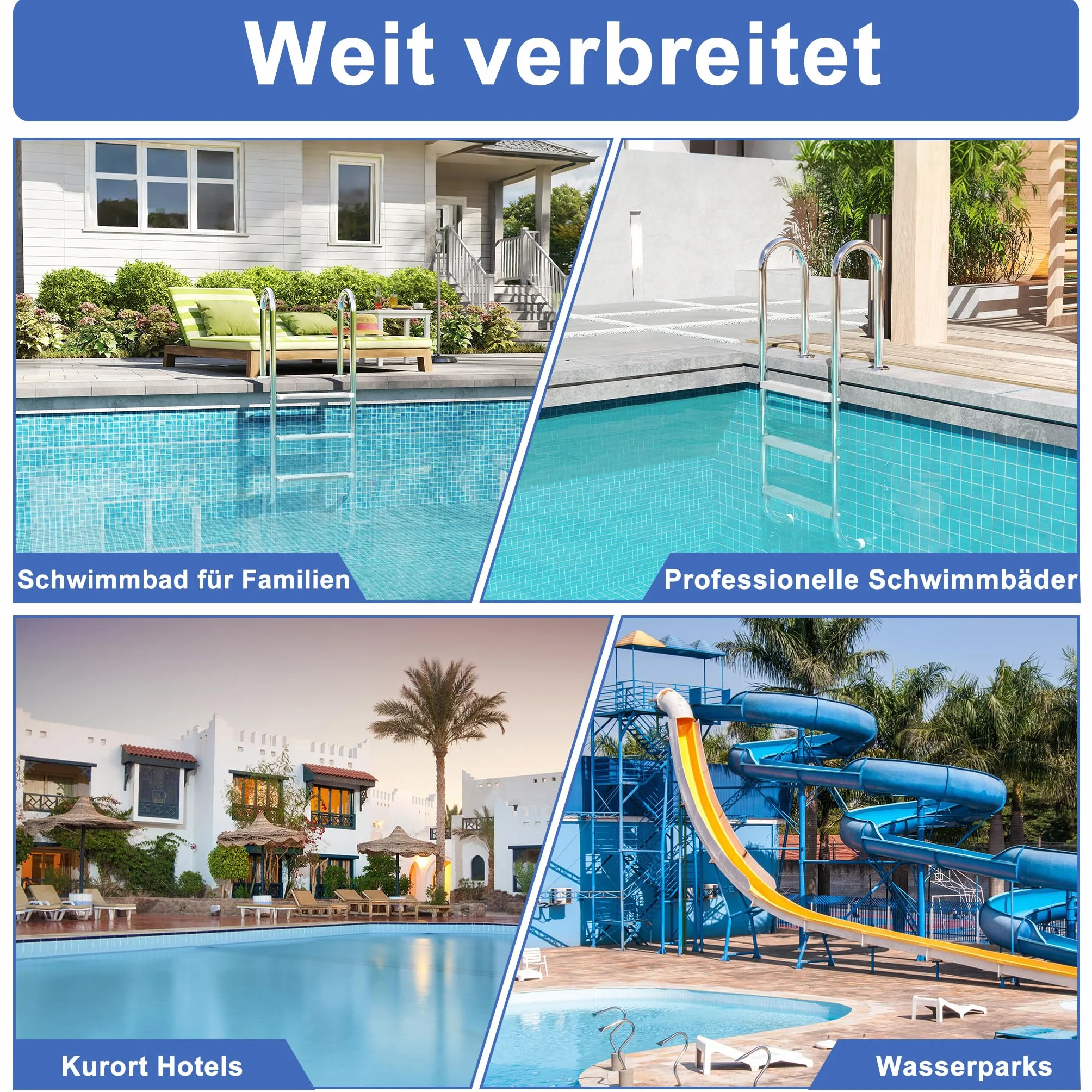 YRHome Escalera de piscina de 4 peldaños de acero inoxidable 304, antideslizante, hasta 150 kg, capacidad de carga de hasta 150 kg, escalera de piscina para piscina de jardín, piscina empotrable