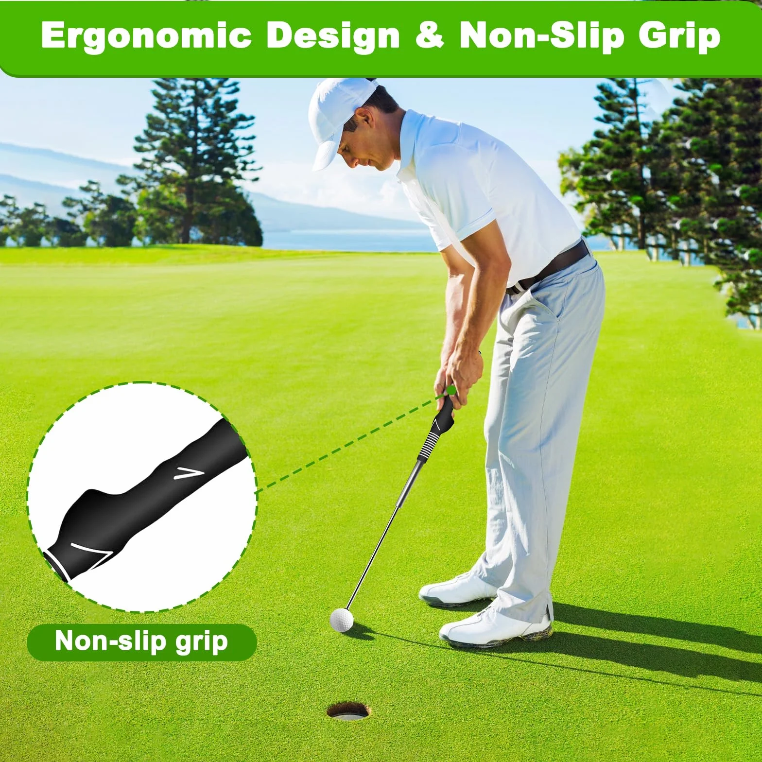 Entrenador Swing Golf Retráctil con Sonido Clic Rítmico, Ayuda Portátil Corrección Postura Agarre para Práctica