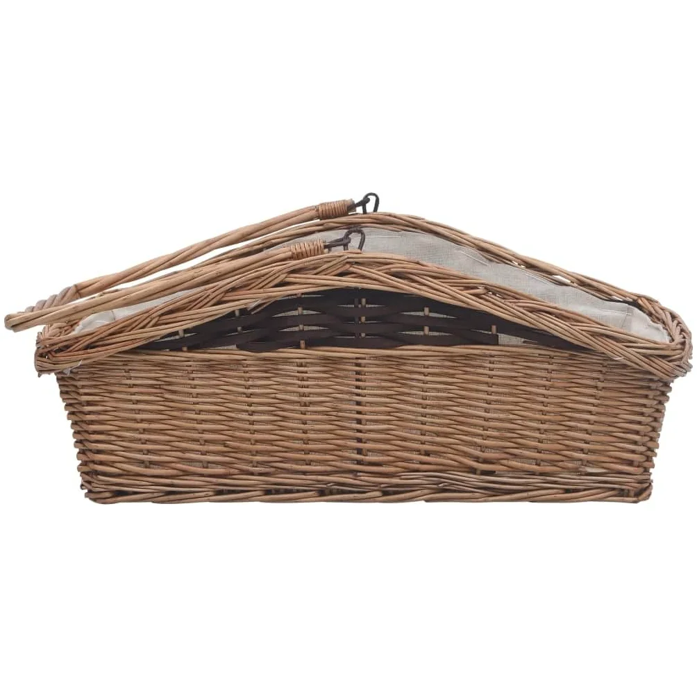 Cesta rústica de mimbre para guardar leña, cesta grande para leña de 61,5 x 46,5 x 58 cm, ideal como cesta de leña con asa de transporte.