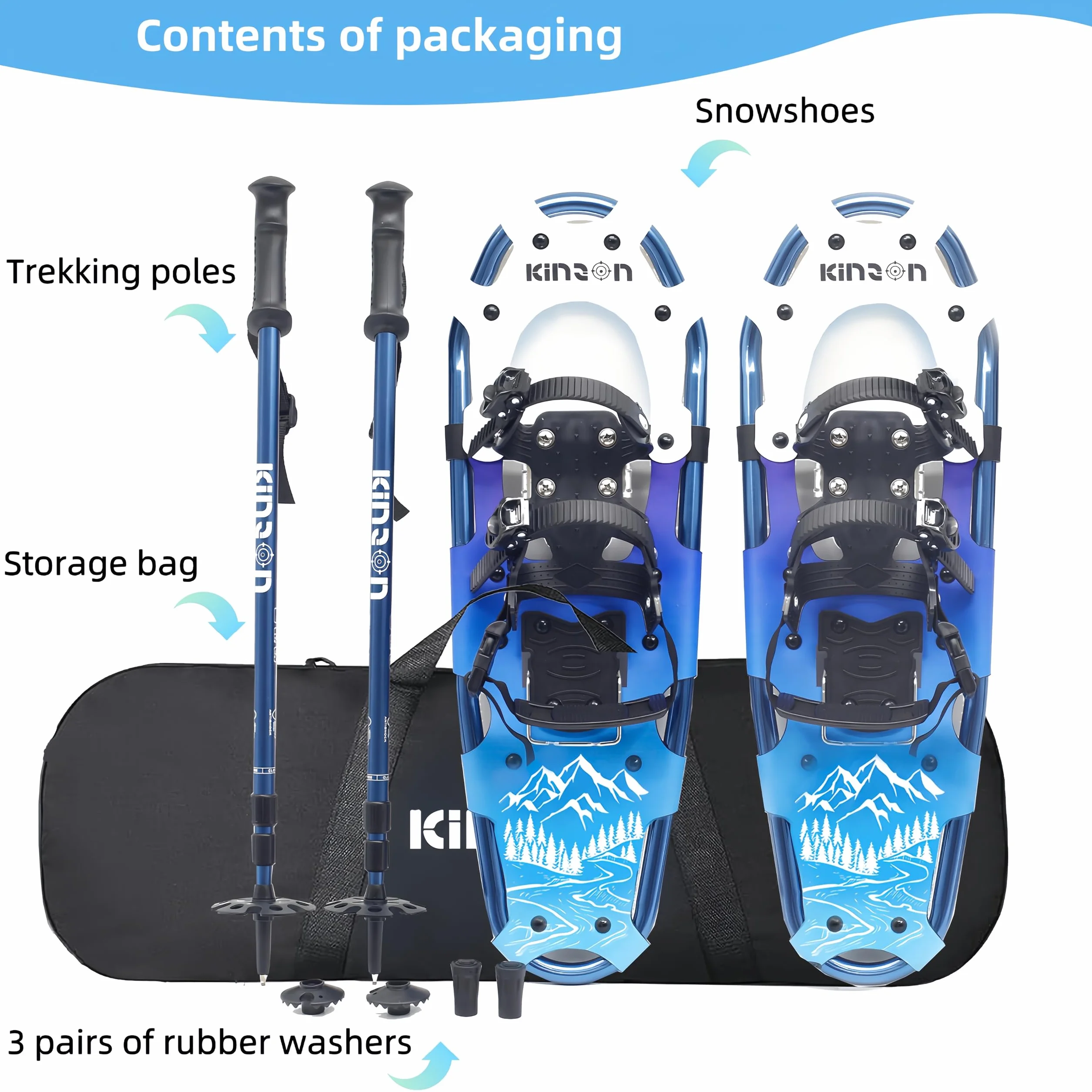 Raquetas de Nieve 3 en 1 Ligeras con Bastones de Trekking y Bolsa de Transporte