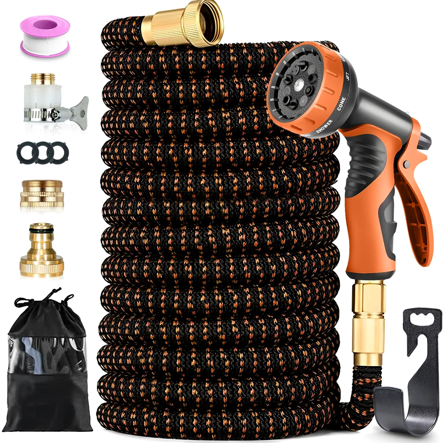Manguera Extensible Jardín 30m Profesional, Manguera Agua Flexible 30 Metros con Núcleo de Látex Reforzado, Antitorsión y Resistente, Pistola de 10 Gatos y Conectores de Latón