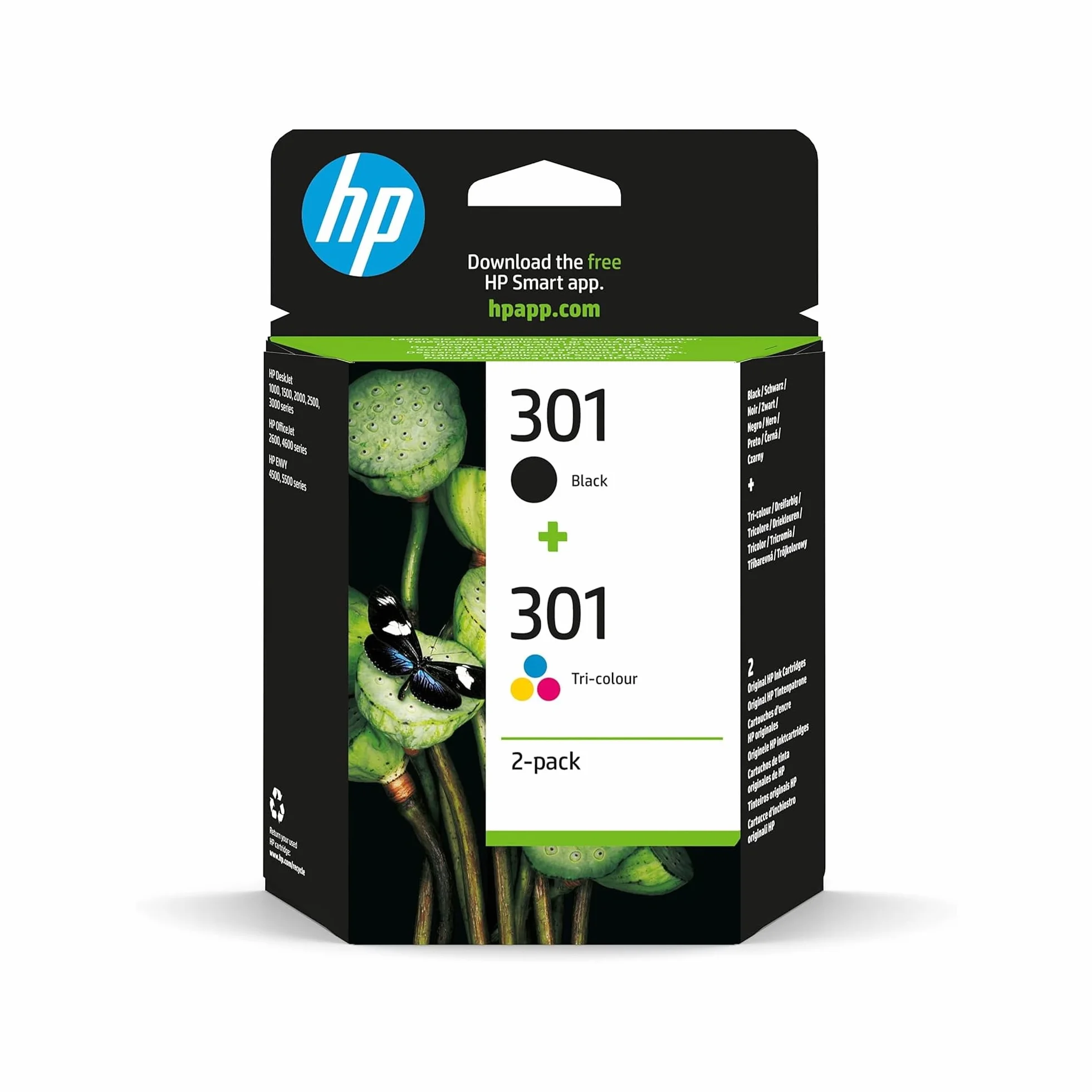HP 301 N9J72AE Pack de 2 Cartuchos de Tinta Originales Negro y Tricolor para HP DeskJet 1050 2540 3050 OfficeJet 2620 4630 ENVY 4500 5530