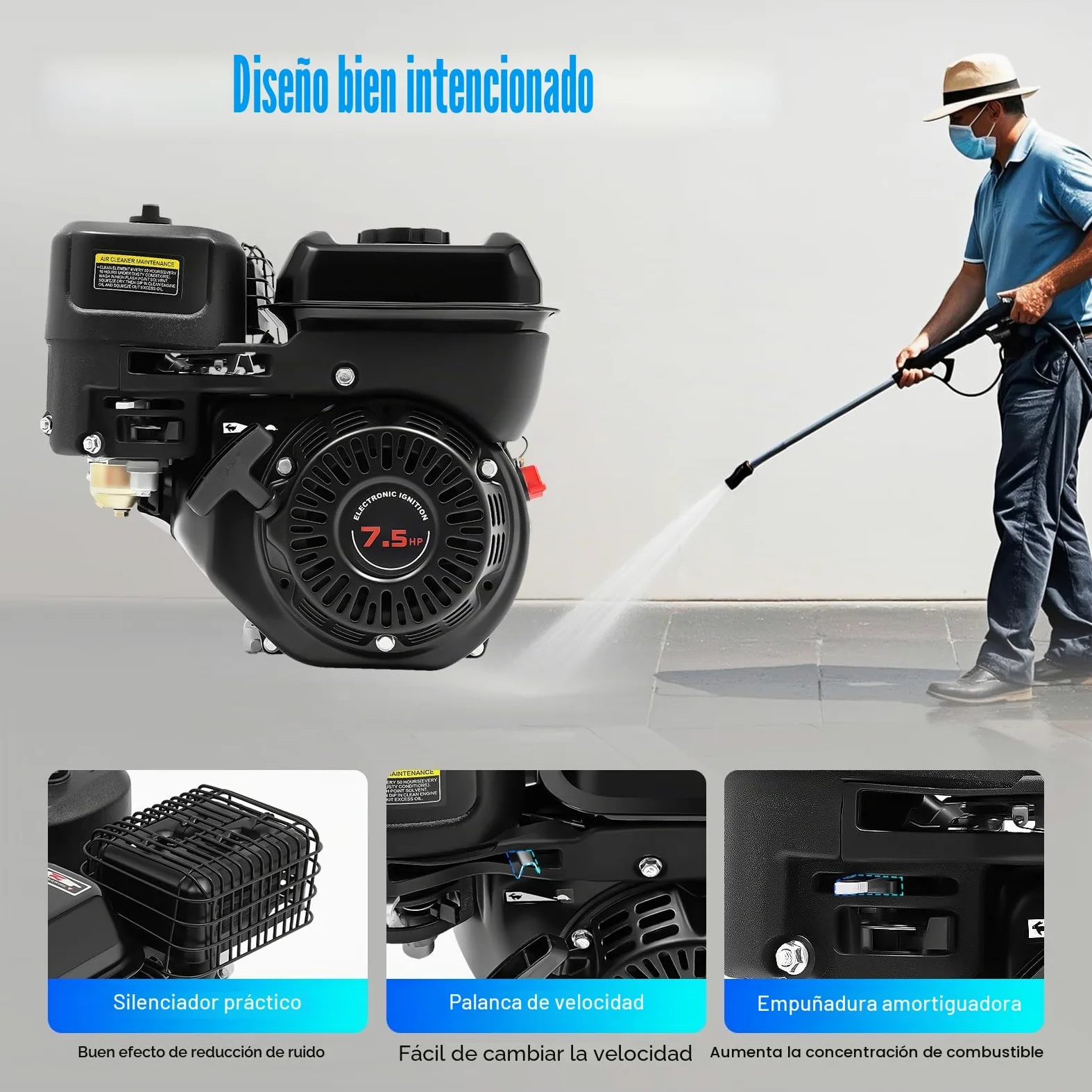 Motor de gasolina de 4 tiempos 7,5 CV, motor estacionario, industrial, motor para go-karts, de repuesto, de tracción, para cargas pesadas, refrigeración por aire, para go-karts