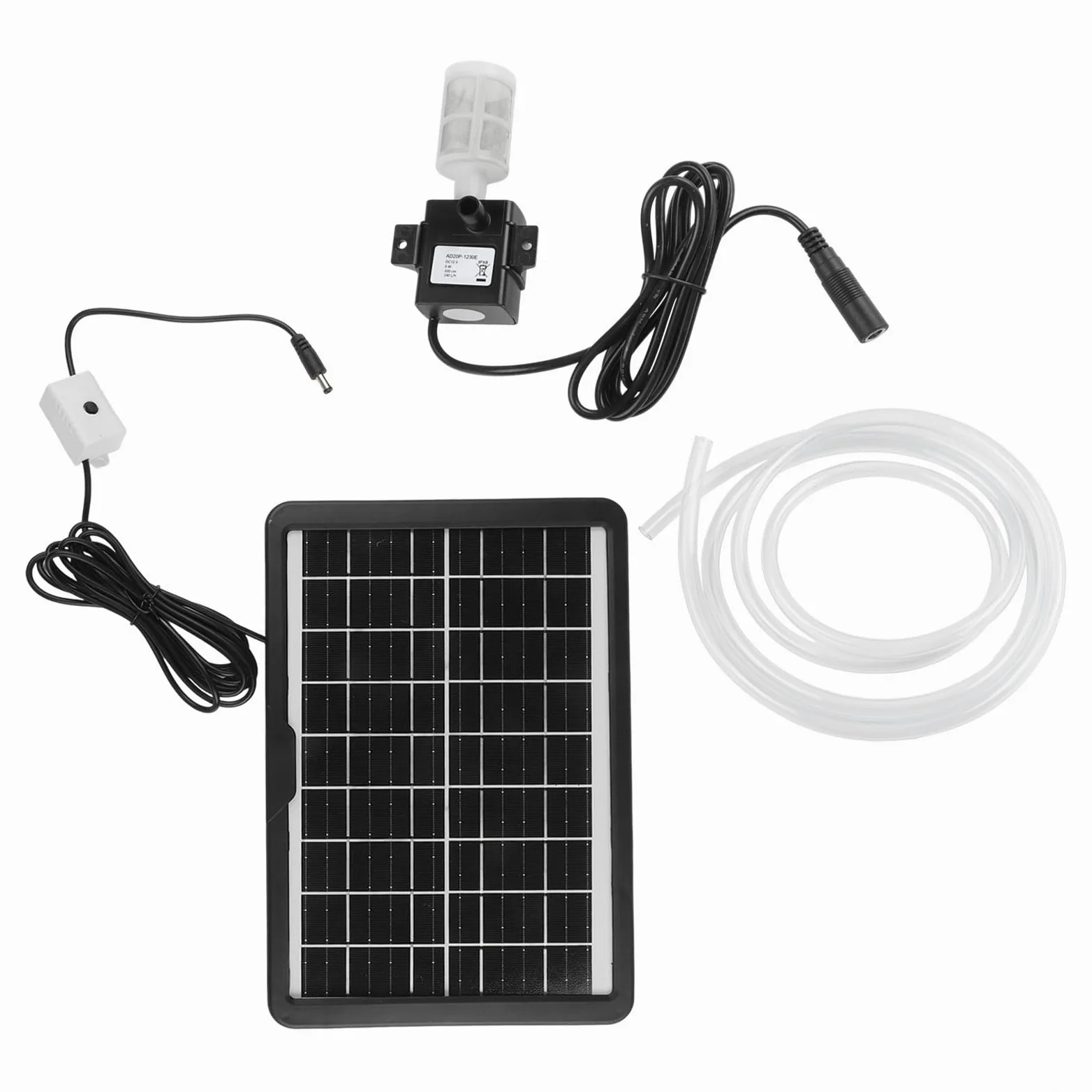 Bomba solar de fuente de agua, panel de 6 W y 9 V con bomba sumergible de 12 V, caudal de 240 l/h, para estanque, jardín, pecera con filtro de tubo de 2 m