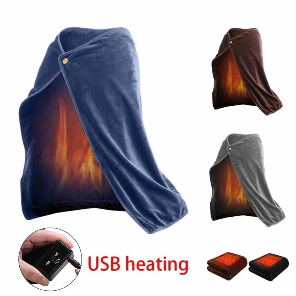 Manta térmica, manta eléctrica alimentada por USB, manta eléctrica para calidez personal, hogar, oficina, al aire libre (marrón)