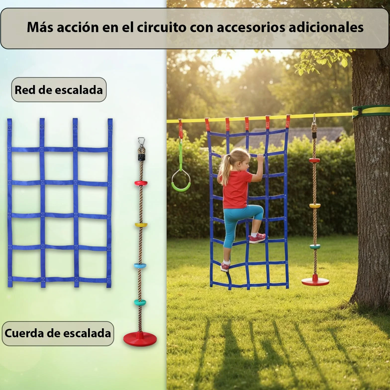 ALPIDEX Ninja Niños Slackline Obstacles Set Anillos Gimnasia Nudos Cuerda Accesorios Escalada Curso Extensible MAX