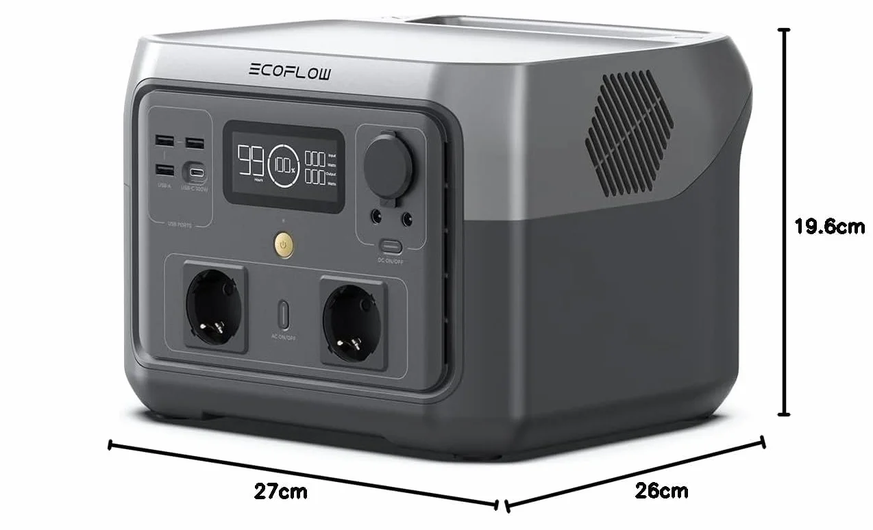Estación de energía portátil EF ECOFLOW RIVER 2 MAX, batería LiFeP04 de 512 Wh, carga rápida en 1 hora, hasta 1000 W de potencia, generador solar para acampadas al aire libre/caravanas