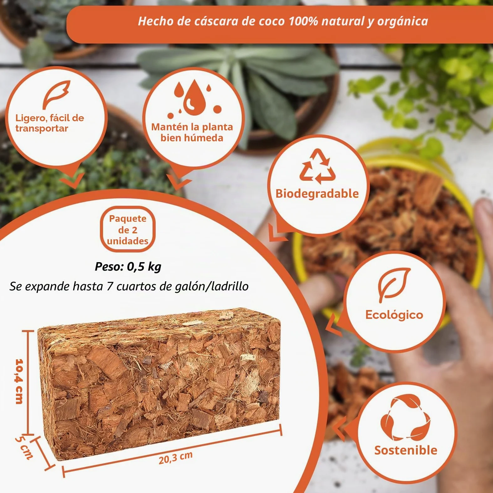 Riare Sustrato de chips de coco para plantas, sustrato de coco de alta expansión, mantillo de cáscara de coco para flores de jardín, hierbas, plantación (2)