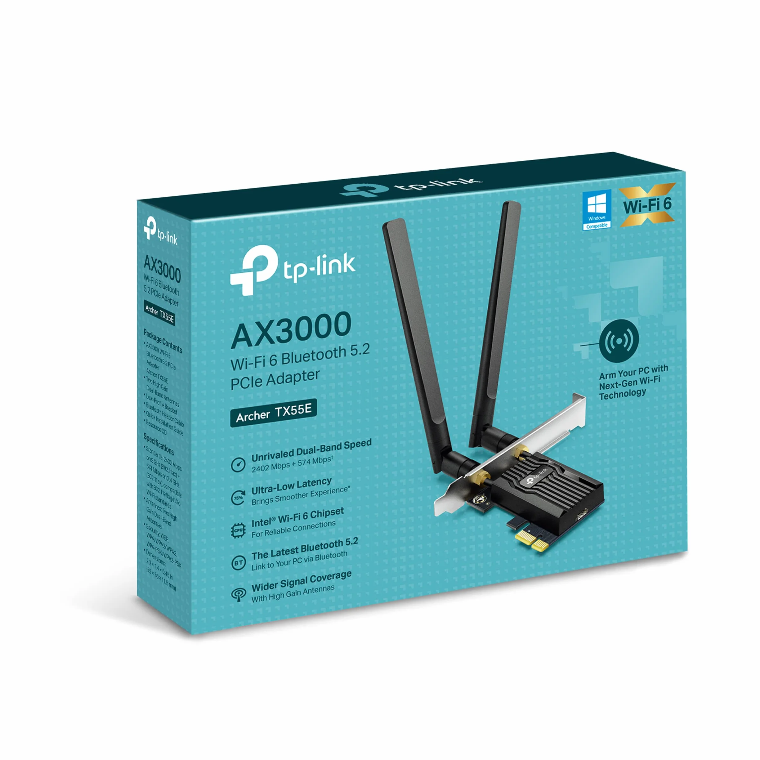 TP-Link Archer TX55E Tarjeta de Red PCIe AX3000 Wi-Fi 6 Bluetooth 5.2 Negro
