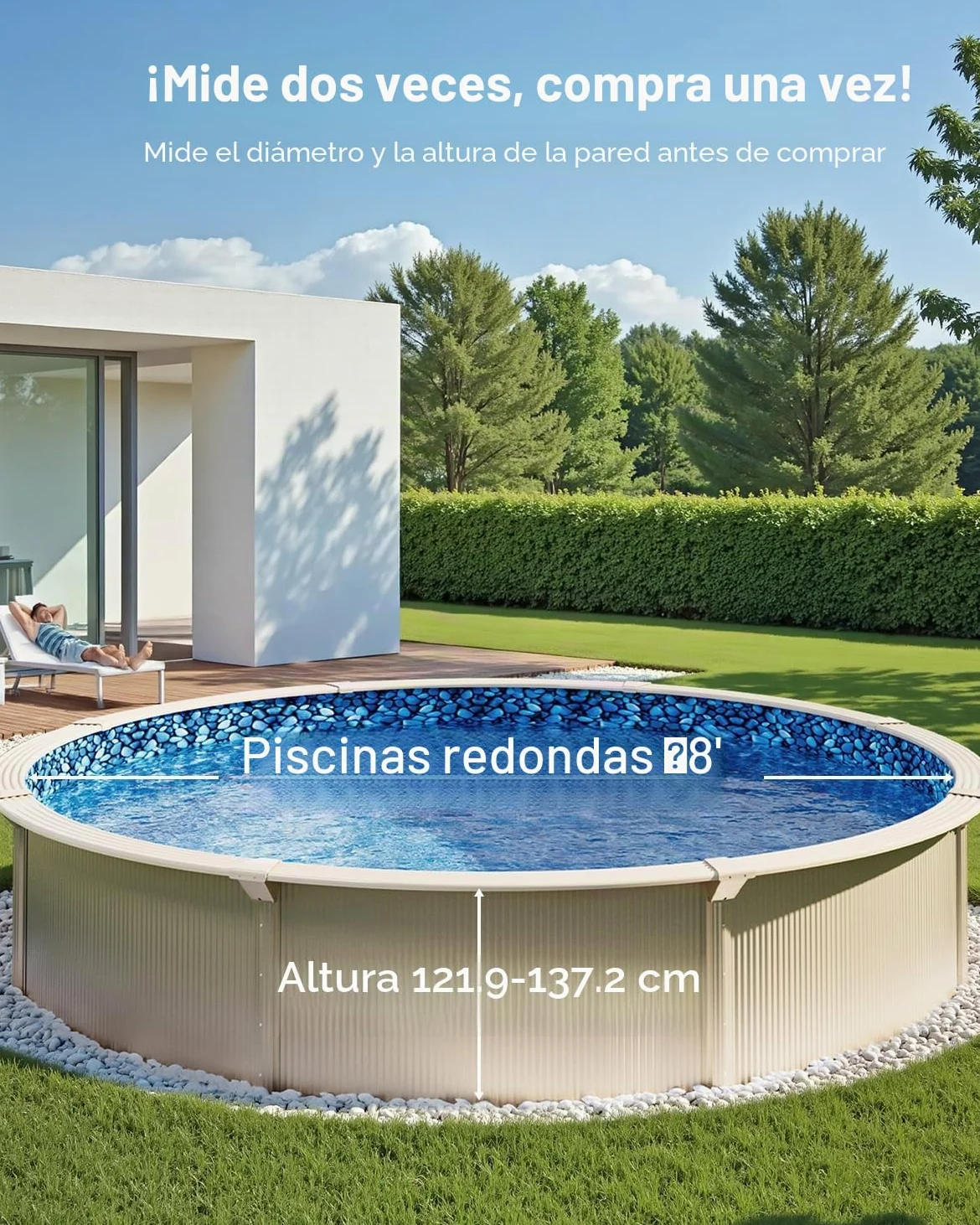 VEVOR Revestimiento para Piscina Elevada 244 cm Redonda Cubierta para Piscinas Superpuestos Vinilo de Calibre Estándar Altura de Pared 122-137 cm Diseñado para Piscinas Elevadas con Lados de Acero