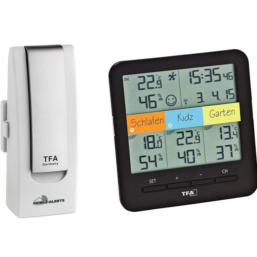 TFA Dostmann 31.4007.02 Weather Hub Kit de iniciación con climática @ Home térmica de Radio de higrómetro, Mobile climática de y vigilancia domésticas, Blanco con baterías