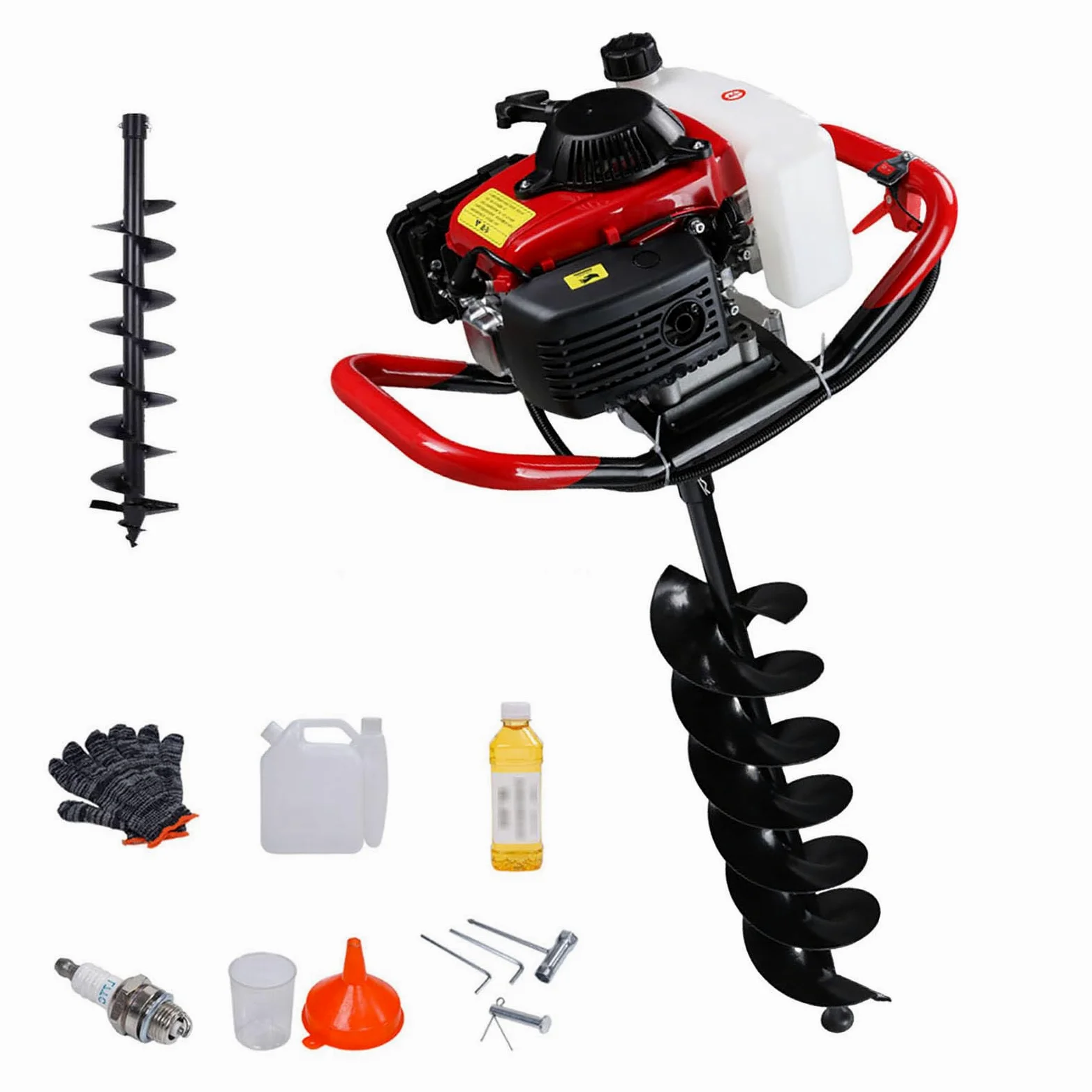 Ahoyadora Gasolina | 4 Tiempos Motor | Ø40-300mm Broca | Excavadora de Orificios Resistente con Barrena Espiral, para Construcción Ligera 4cm