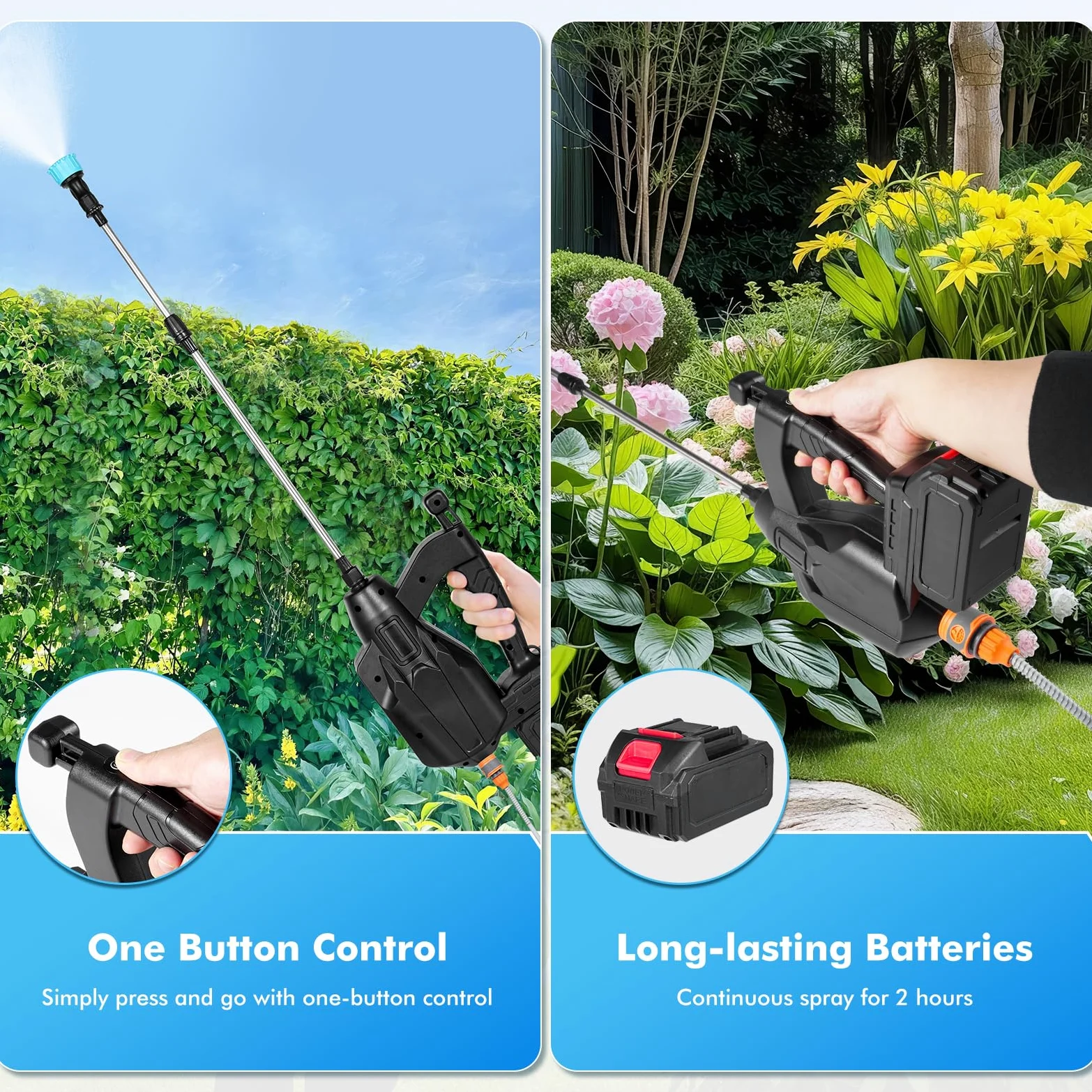 Pulverizador Eléctrico a Batería 15L con Carretilla, Mochila Sulfatadora de Jardín Compatible con 18V, Pulverizador de Presión con 3 Velocidades, Lanza Telescópica para Fumigación y Riego