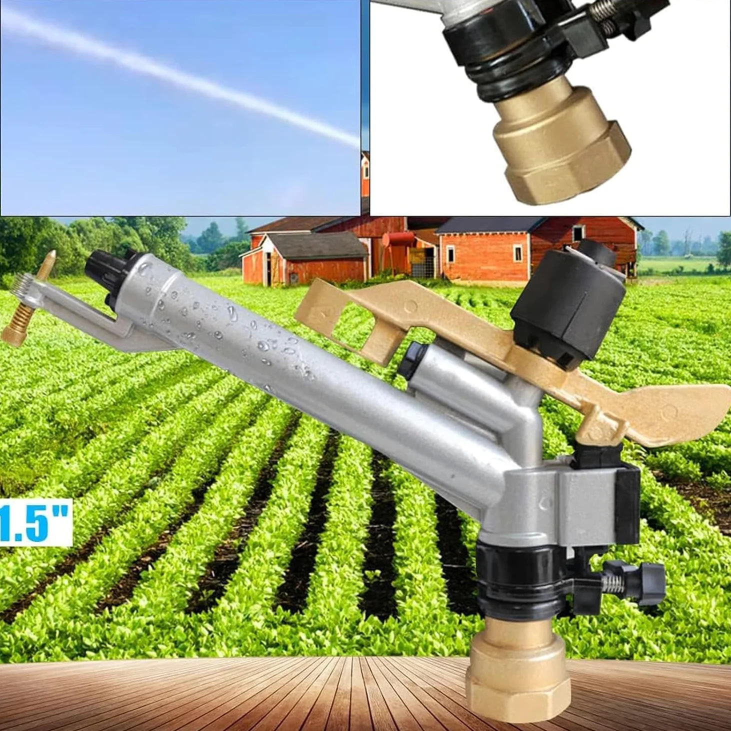 Pistola de riego agrícola, herramienta de agua de largo alcance con boquilla de repuesto, ajustable en 360 grados para jardín, granja, césped y huertos
