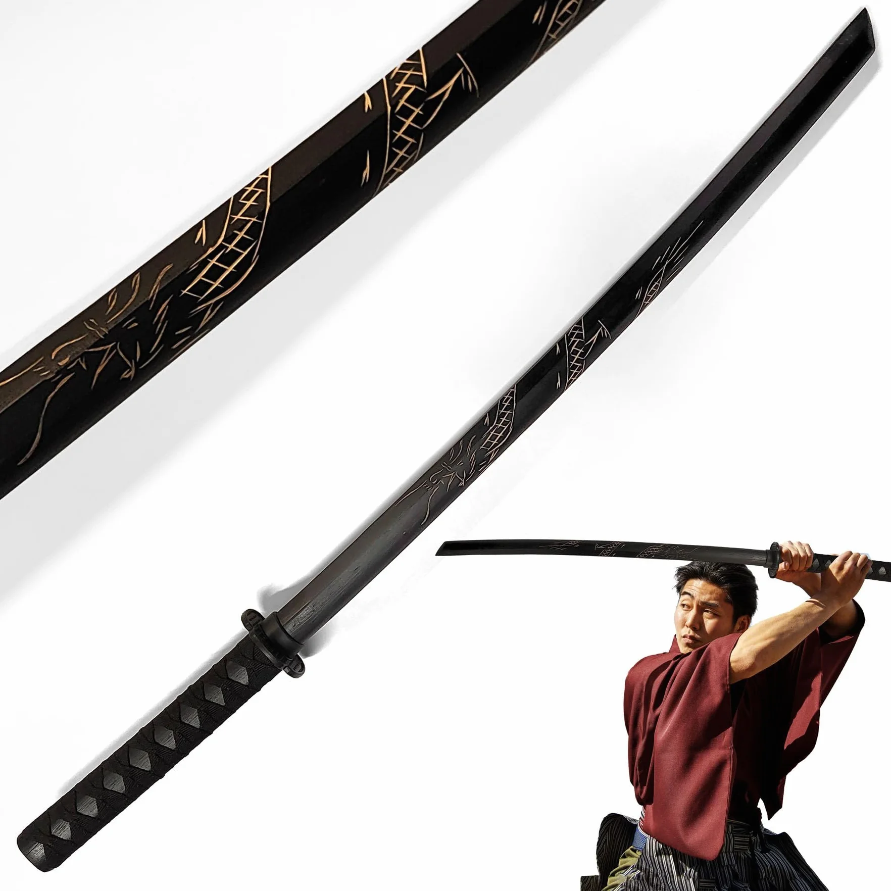 Bokken de Madera con Diseño de Dragón 98 cm – Espada Japonesa de Entrenamiento para Artes Marciales