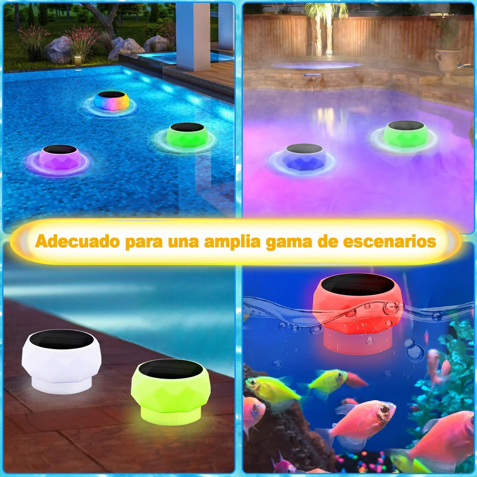 IEEILULU Iluminación LED para Piscinas con Cambio de Color, Luz Subacuática para Piscinas, Luz Solar Flotante para Piscinas Parques Acuáticos y Piscinas, Estanques, Fuentes Usos (2pcs)