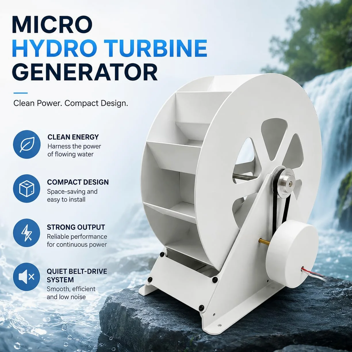 Generador de turbina de agua portátil de 100 W – Kit hidroeléctrico de flujo para corrientes/ríos fuera de la red – Microgenerador hidráulico de acero duradero con funcionamiento silencioso
