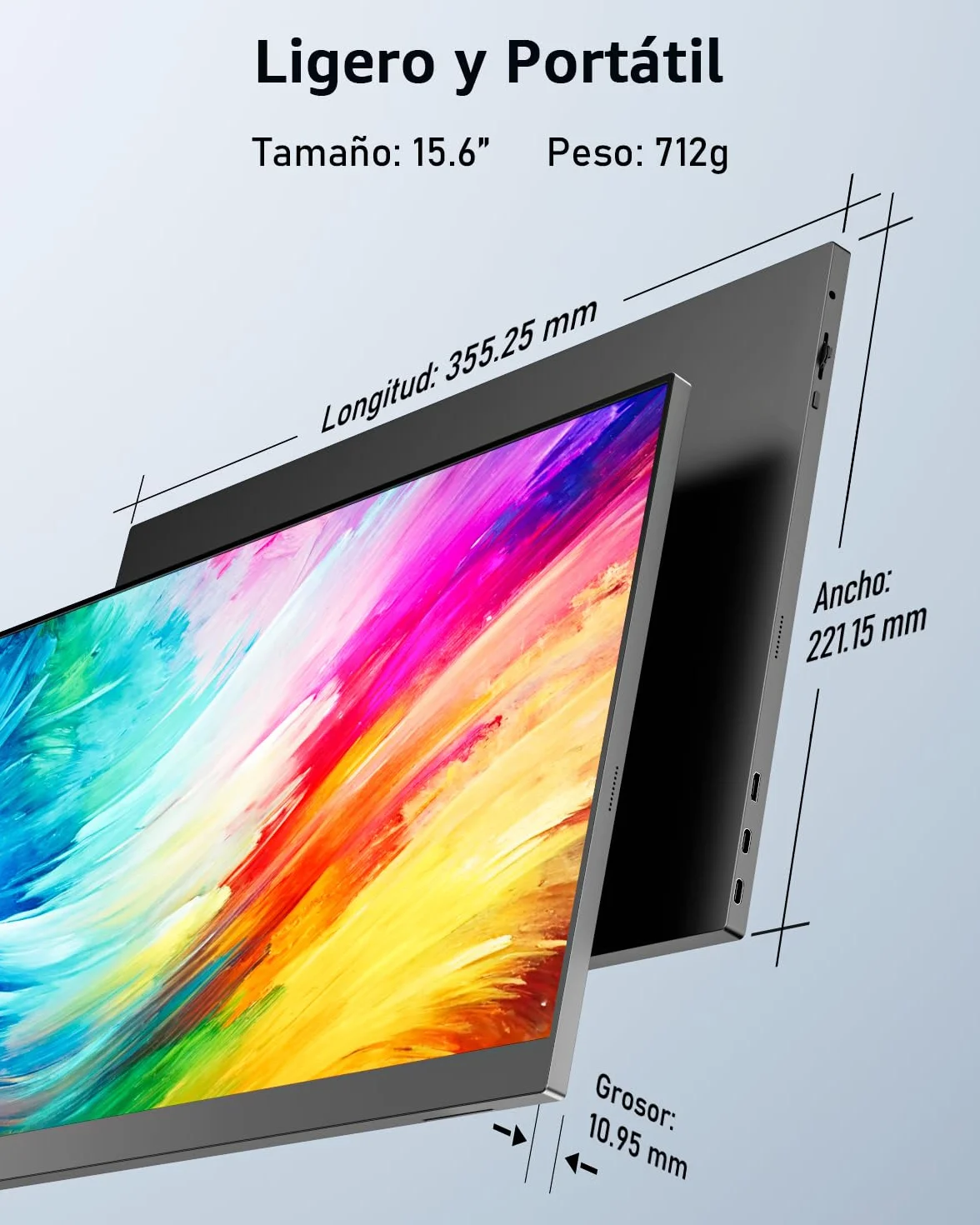 Yodoit Monitor Portátil 15,6" IPS FHD 1920×1080P USB-C HDMI Altavoces Integrados para PC/Mac/PS5