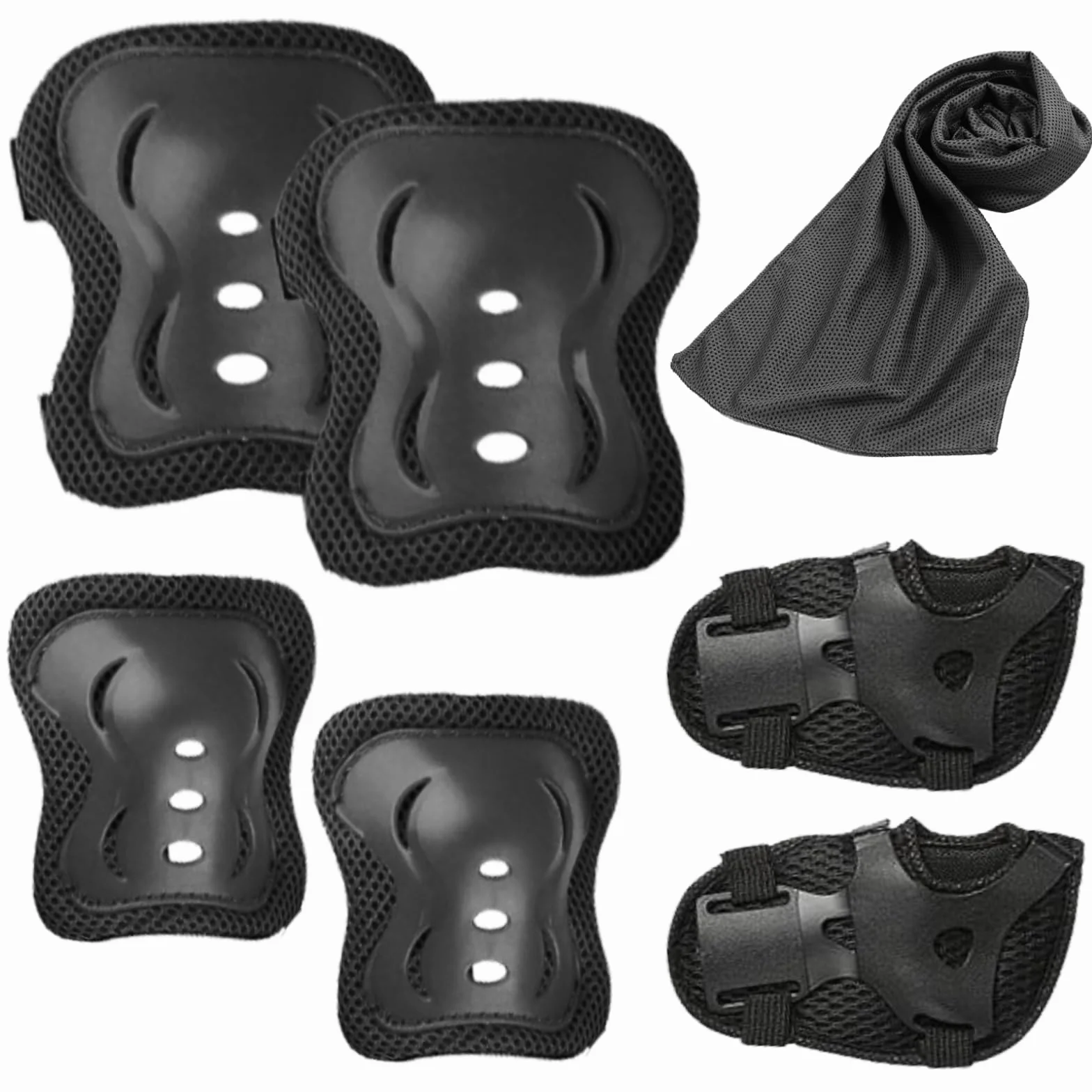 Set Protecciones Patines 6 Piezas Rodilleras Coderas Muñequeras Negro