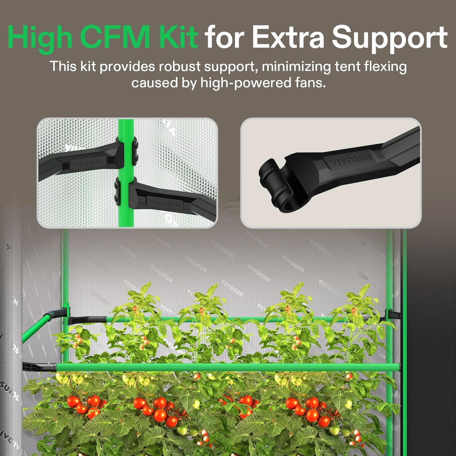 VIVOSUN Pro Grow Tent 120x60x180 cm, Tienda de Cultivo Interior con Tubos Metálicos 22mm, Tela Oxford Resistente, Mylar Reflectante, Barras de Colgado Extra y Kit CFM, Compatible AeroLight A200SE