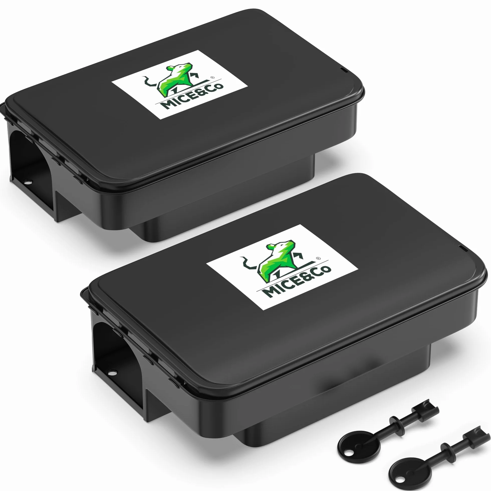 Mice&Co 2 Estaciones de Cebo para Ratas y Ratones - Trampas para Ratas y Ratones Profesionales | Caja Portacebos Veneno - Caja de Cebo Eficaz Raticida Interior y Exterior