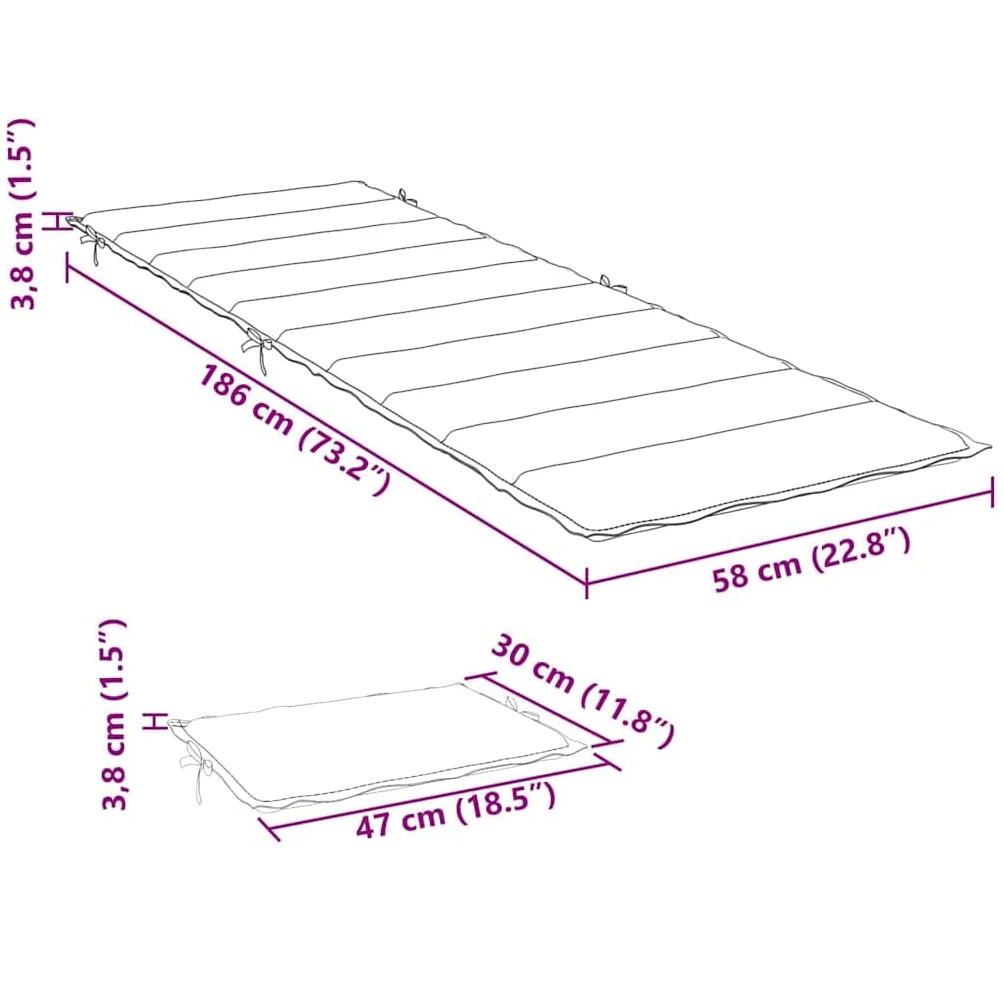 vidaXL Cojín para Tumbona Almohada Respaldo Acolchado Asiento Jardín Patio Azul Klein 186x58x4 cm