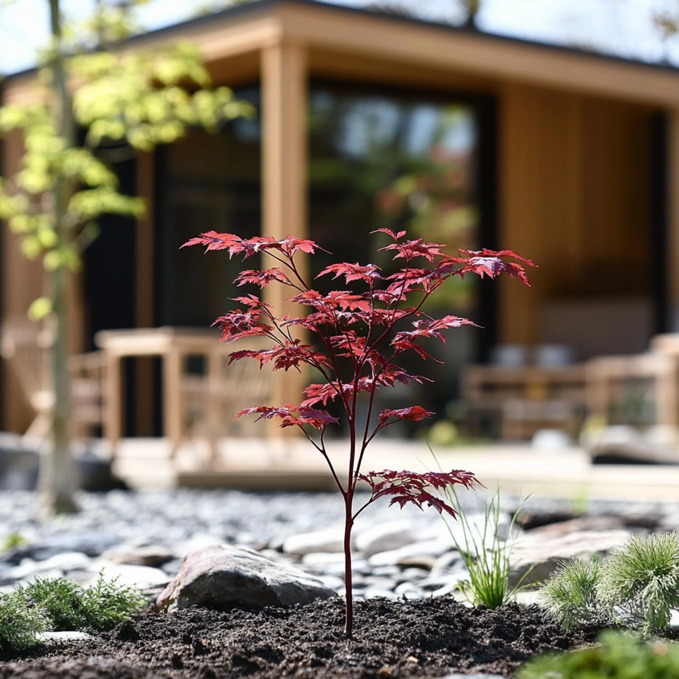 Plant in a Box - Arce japonés - Acer palmatum 'Atropurpureum' - Altura 25-40cm - Tamaño de la maceta 10,5cm - árbol - rojo