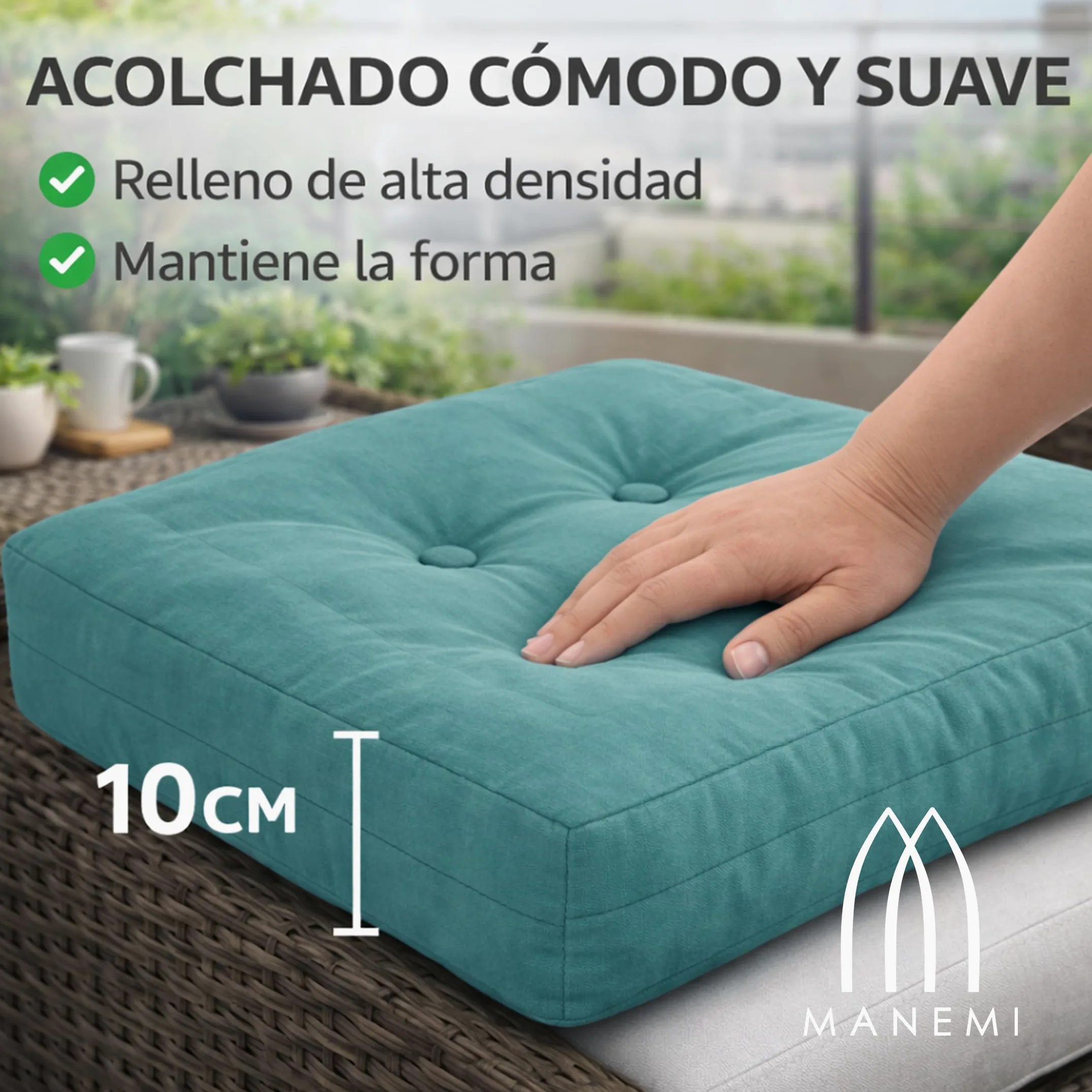 MANEMI Juego de 2 Cojnes de Suelo Acolchado 45x45x10cm, Cojines para Palets, Banco, Silla y Suelo, Asiento Cómodo Decorativo para Interior y Exterior. Juego de 2 Cojnes Decorativo