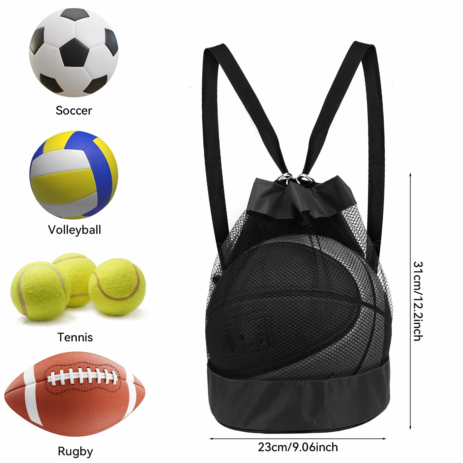 Molain Bolsa de Malla Multiusos para Pelotas - Fútbol, Baloncesto, Tenis, Voleibol, Rugby - Mochila Portátil para Playa y Gimnasio
