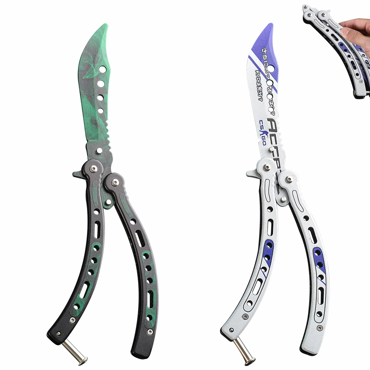 Entrenador de mariposas 2 piezas plegable cuchillo de práctica hoja desenfocada acero inoxidable Balisong principiantes