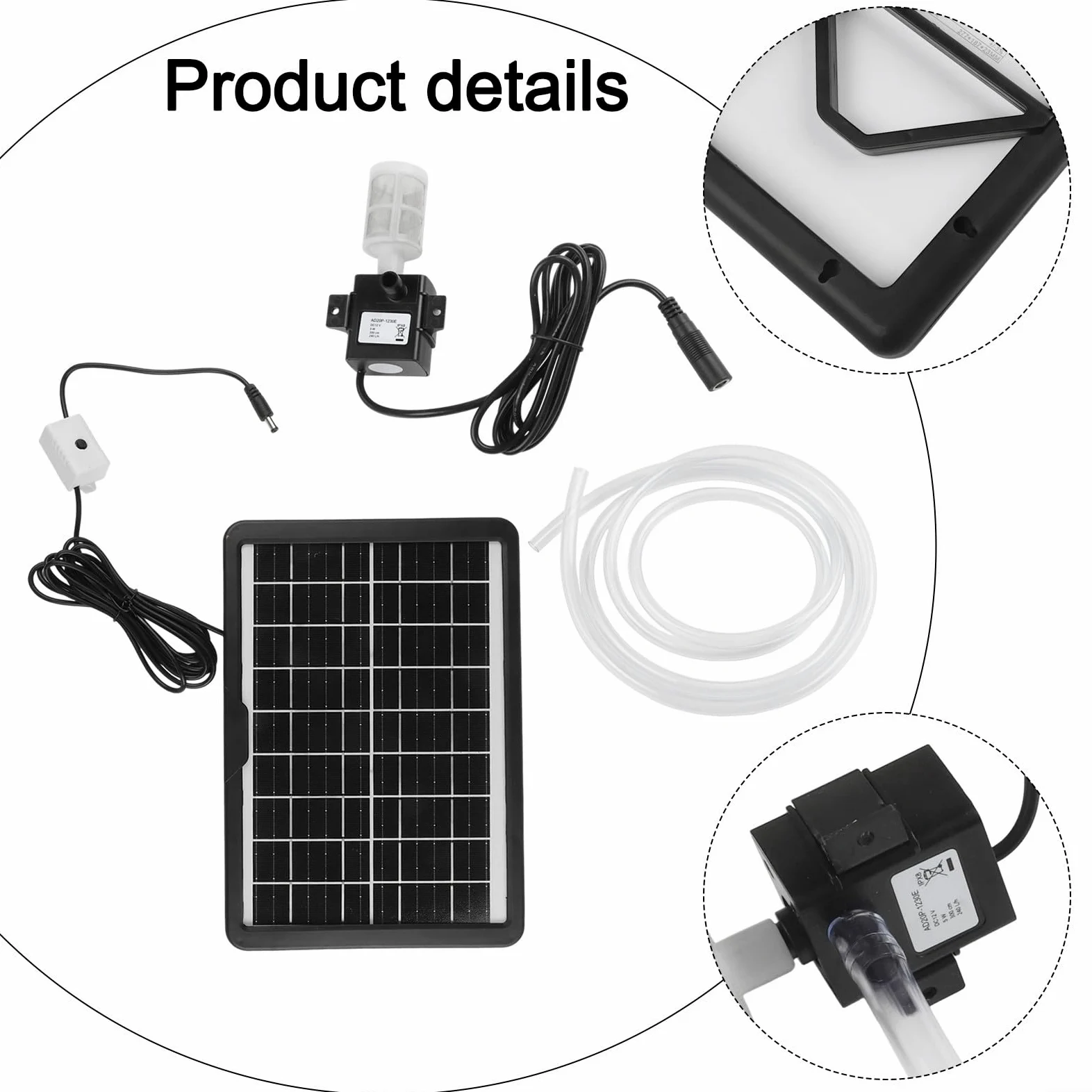 Bomba solar de fuente de agua, panel de 6 W y 9 V con bomba sumergible de 12 V, caudal de 240 l/h, para estanque, jardín, pecera con filtro de tubo de 2 m