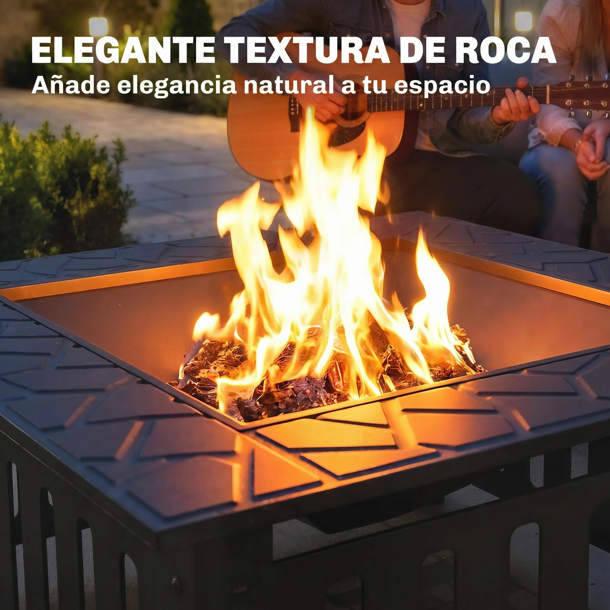 Outsunny Brasero Exterior de Acero Cuadrado, 67x67x47 cm, Brasero Exterior Jardín con Atizador, Tapa de Malla, para Terraza, Camping, Fiesta, Negro