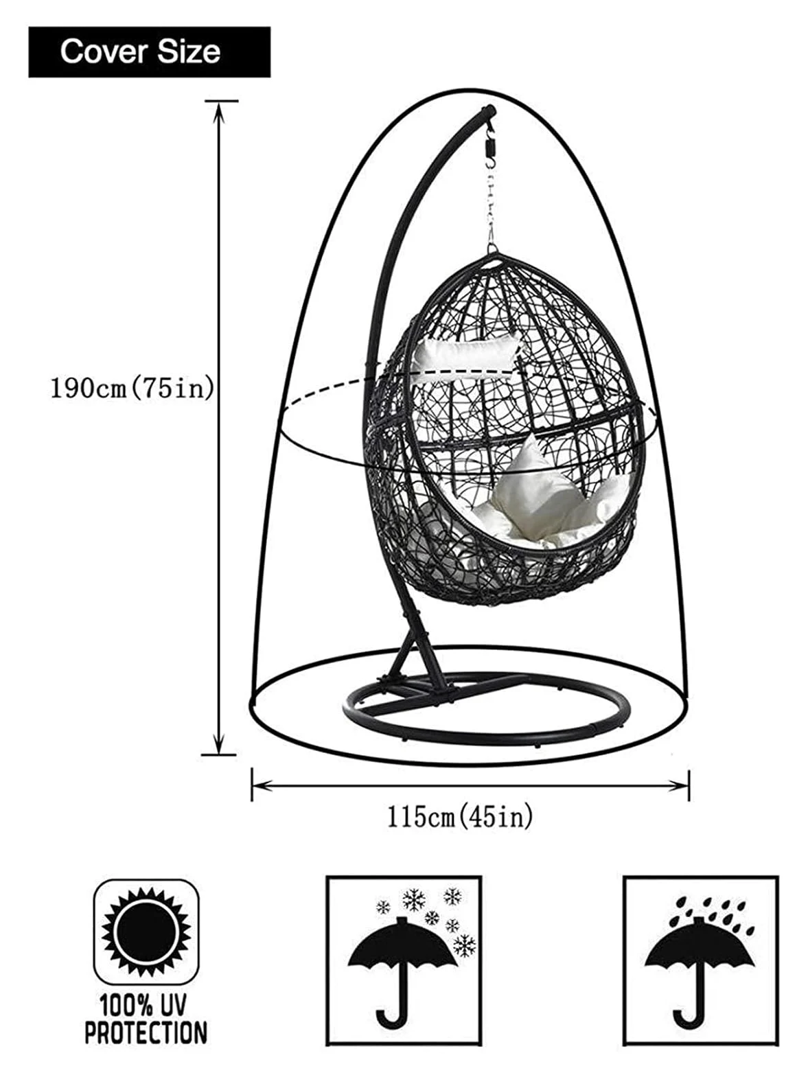 Funda Protectora For Silla Colgante Con Cremallera, Funda For Silla Flotante, Protección Impermeable For Silla Colgante, Cesta Colgante, Mecedora, Funda Protectora, 190 X 115 Cm Funda para silla de hu