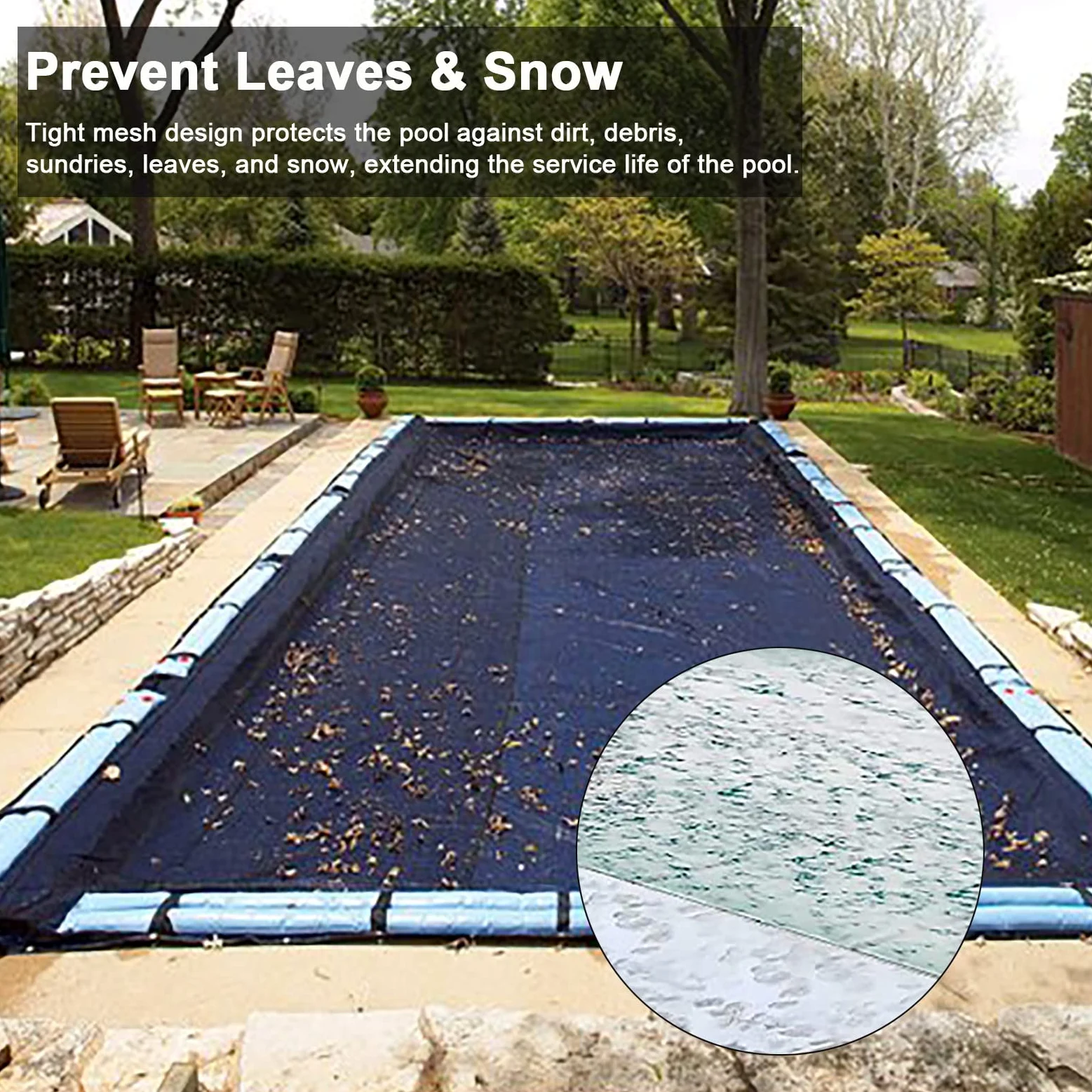 Cobertor Solar para Piscinas Cubiertas de invierno para piscina de alta resistencia azul, cubierta segura de red de hojas duradera para patio trasero al aire libre, alfombrilla de marco rectangular,
