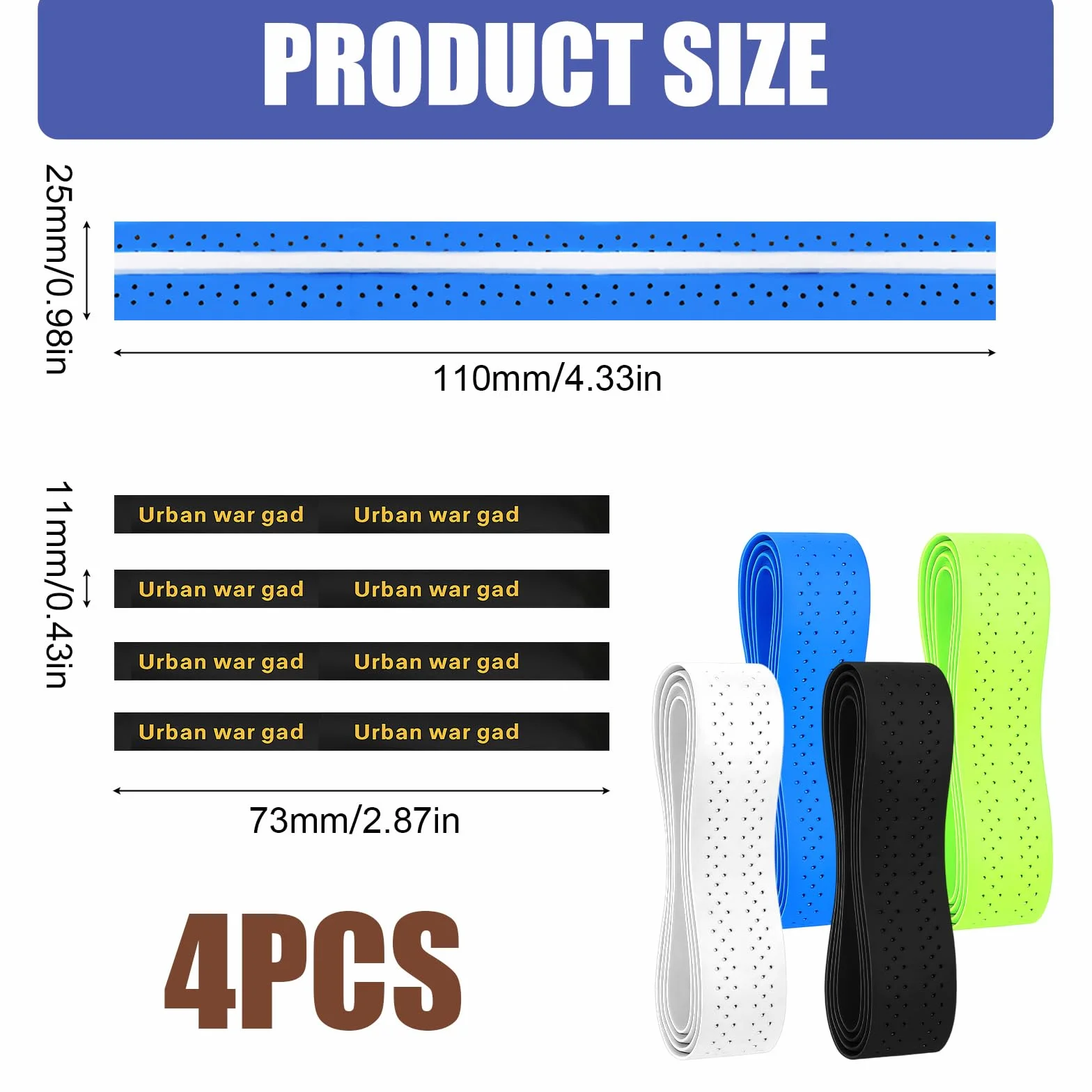 Agarre de Raqueta de Bádminton - 4 Pcs Antideslizante - 110 × 25 mm, Transpirables, Blanco, Azul, Verde, Negro