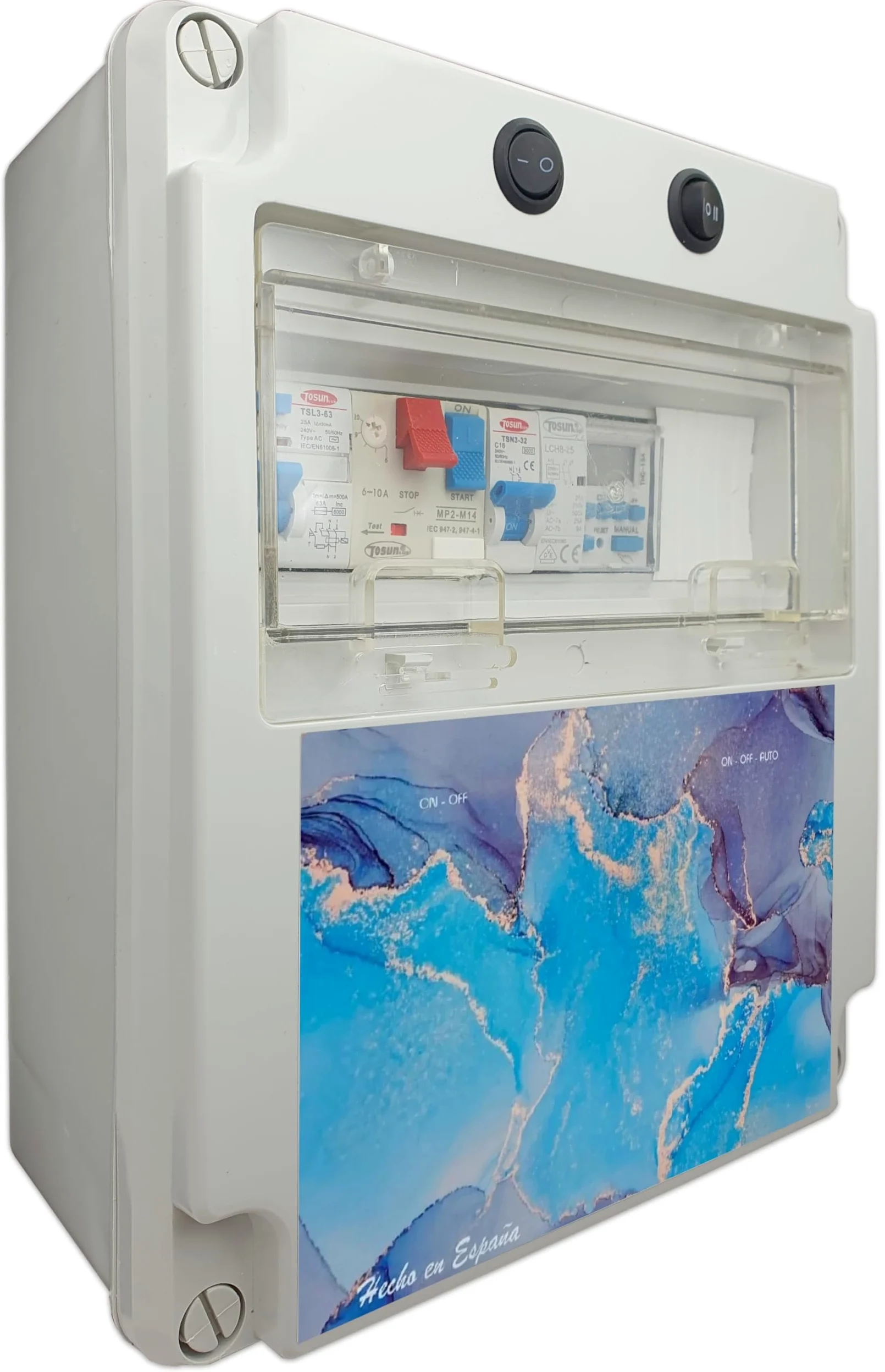 SWIMHOME Cuadro Eléctrico para Piscina Iluminación y Motor | Guardamotor y Transformador | Controlador WiFi RGB y Blanco | Contactor para Motor | 150W 12DC | Bomba de Agua 0,5CV 2,5-4A