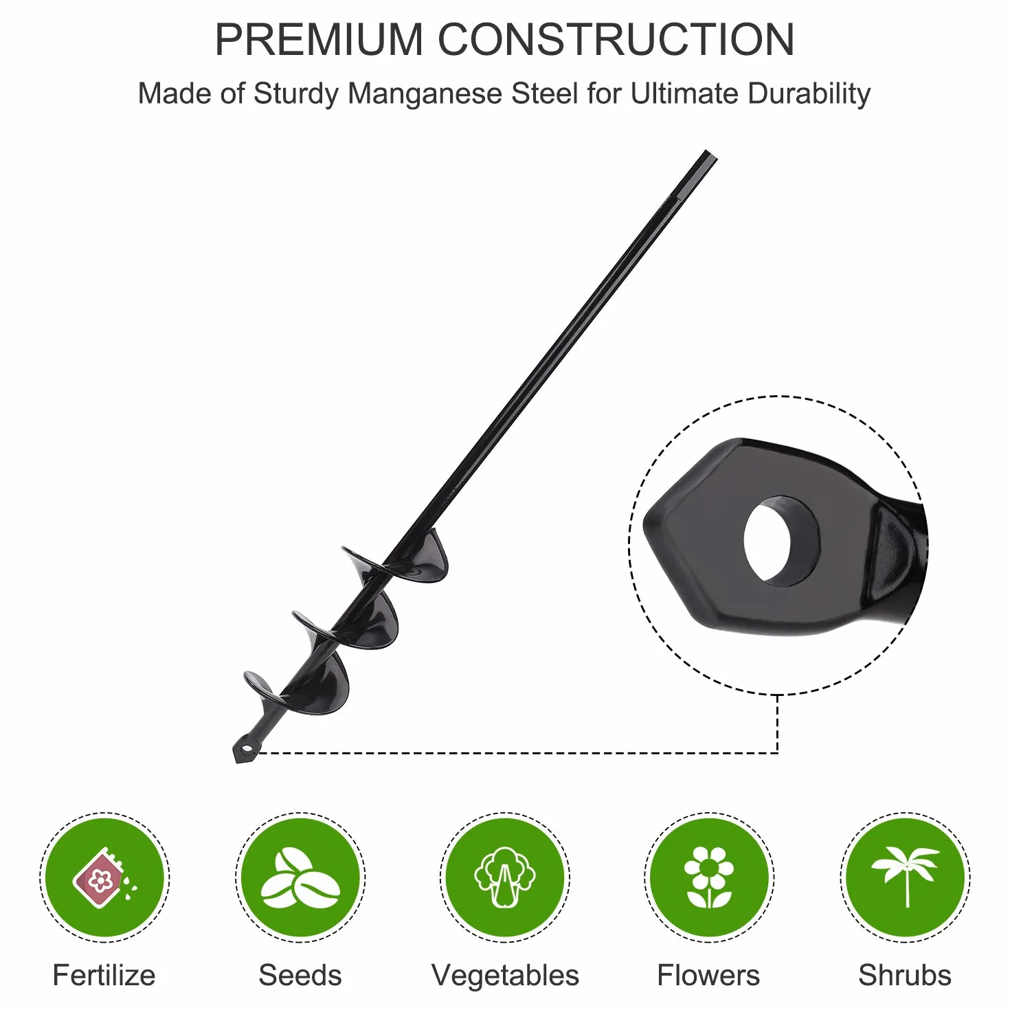 Jardín Espiral Broca, Excavadora de Taladro para Ahoyadora, Cultivador de Suelo Broca, Agujero Herramientas de Mano para Flor Plantar Bulbos De Cama Plántulas (Dia-4.6cm, L-37cm)