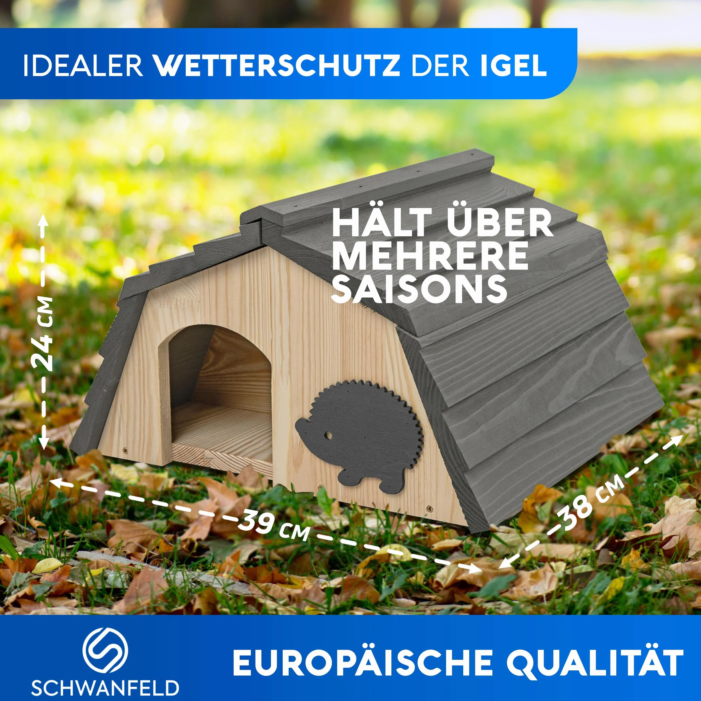 SCHWANFELD® Casa para erizos de invierno con suelo [protege contra los enemigos] – Incluye entrada de laberinto – Comedero premium para erizos con entrada de laberinto, casa de erizo de alta calidad –
