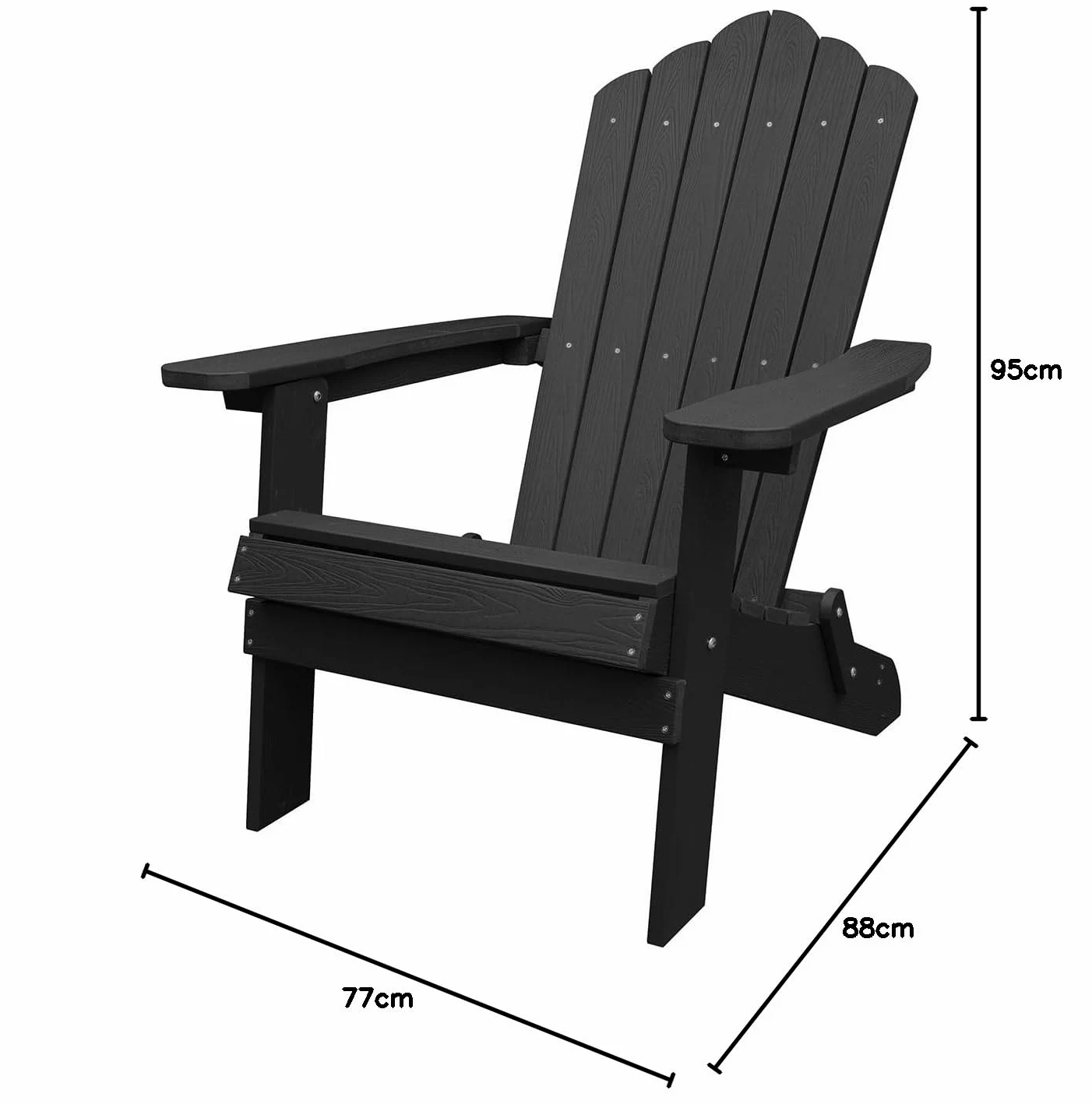 GOPLUS Silla Adirondack Plegable, Silla Exterior de HDPE con Respaldo Inclinado Ergonómico y Reposabrazos Anchos, Asiento Resistente a la Intemperie Carga 180 kg para Jardín Terraza Balcón (Negro)