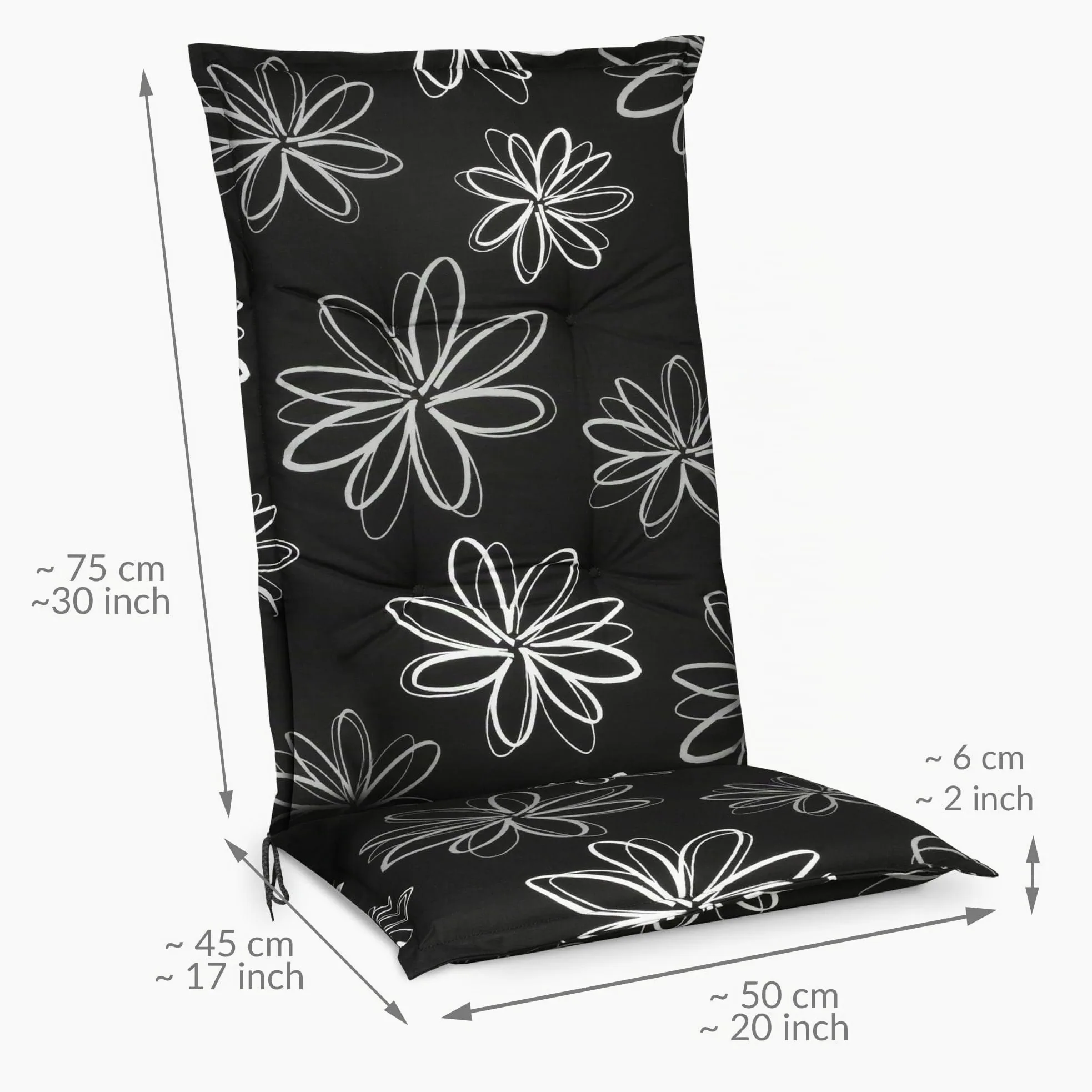 Beautissu Set 6 Cojines sillas Exterior jardín con Respaldo Alto Acolchado | 120x50x6cm tumbonas mecedoras Asientos cómodo Acolchado Resistente a Rayos UV terraza almohadillas Flores