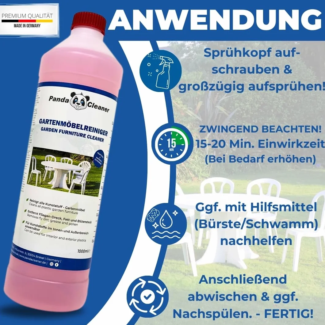 PandaCleaner® Limpiador de muebles de jardín, 1000 ml, concentrado premium para muebles de plástico