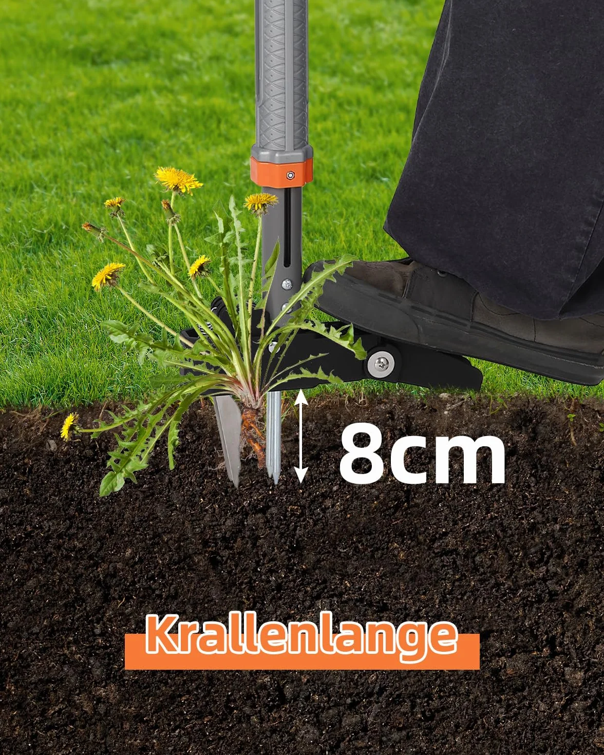 HAUSPROFI Extractor Malas Hierbas (Longitud de 91 cm a 117 cm), Bolsa de Jardinería de 50 litros, 4 Dientes de Rastrillo, Diseño de Retorno Automático, para el Mantenimiento del Césped