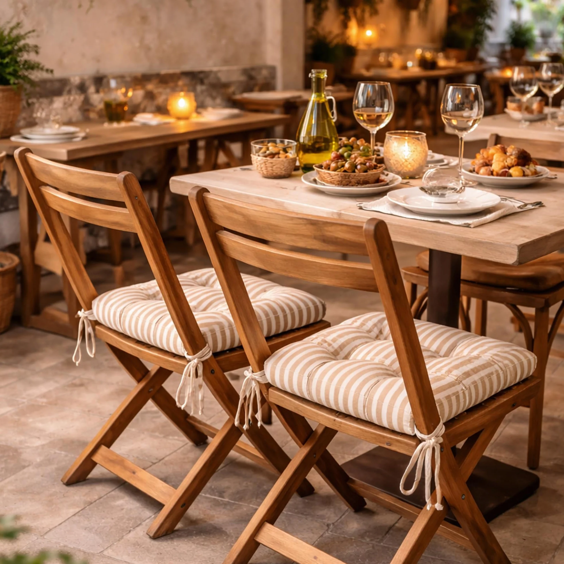 Viste tu hogar Pack 4 Cojines para Silla, 40x40x5 CM, Efecto Tridimensional, Relleno de 100% Poliéster, Ideal para Comedor, Terraza, Salón y Restaurante, Color Raya Beige, Fabricado en España
