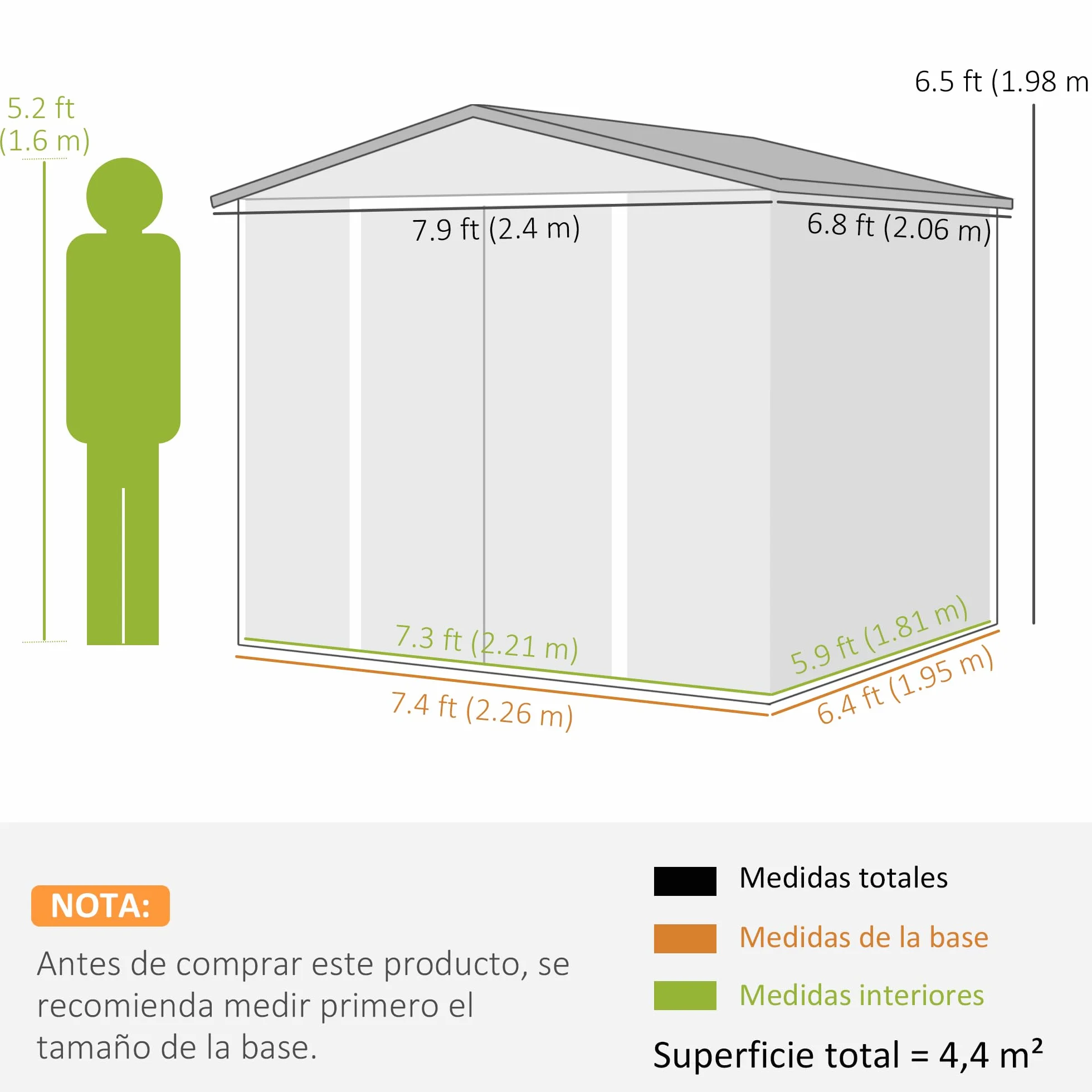 Outsunny Caseta de Jardín Exterior 4,4 m², 240x206x198 cm, Cobertizo de Jardín Exterior Metálico con Base Refuerzo (Suelo NO Incluido), Puerta Corredera con Cerradura y 4 Ventanas para Patio, Teca