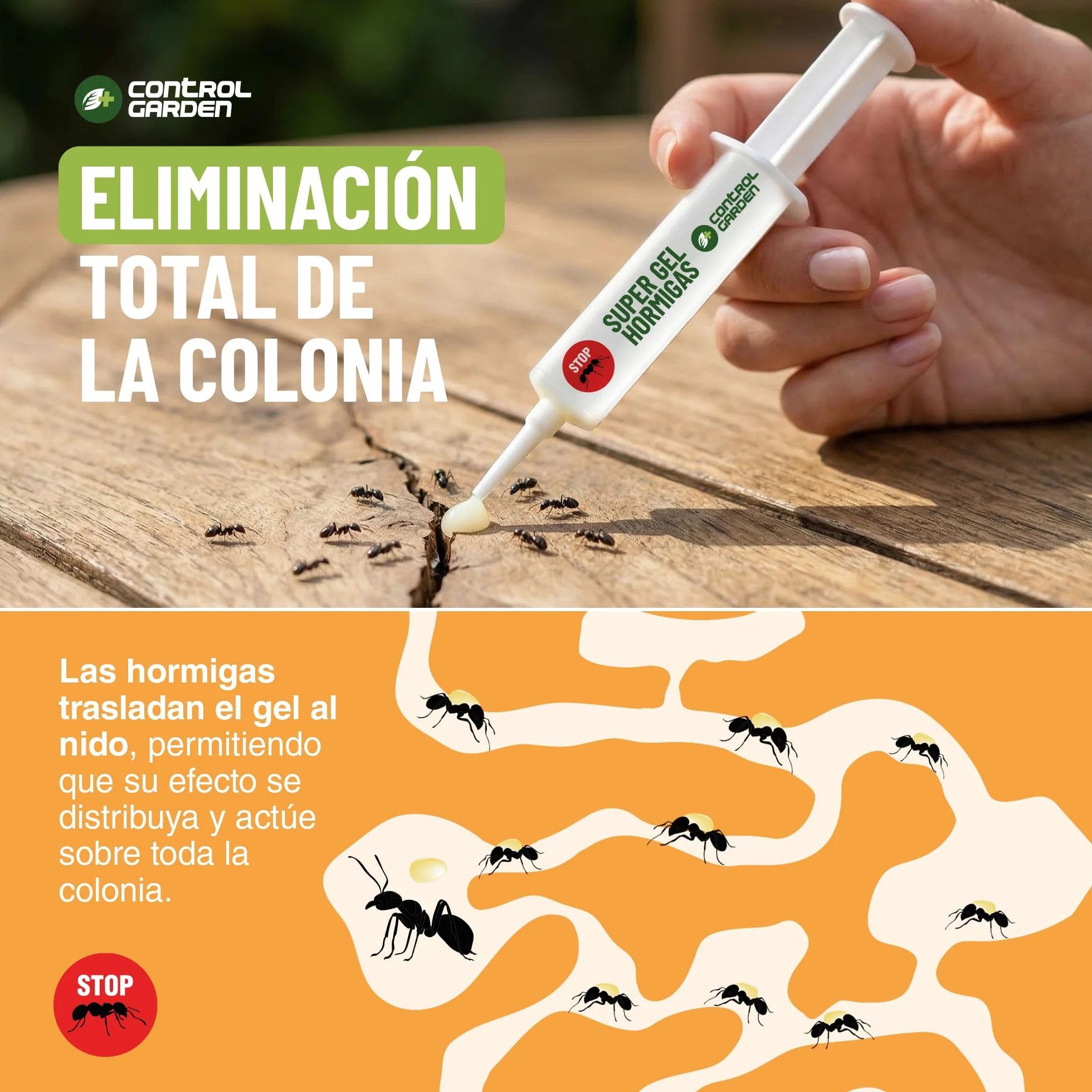 CONTROL GARDEN x3 Gel Antihormigas Jeringa 10gr | Cebo Insecticida Jeringuilla Elimina Hormigas Interior y Exterior | Eliminación Total Hormiguero | Mata Hormiga Reina y Nido | Formula Eficaz y Seguro