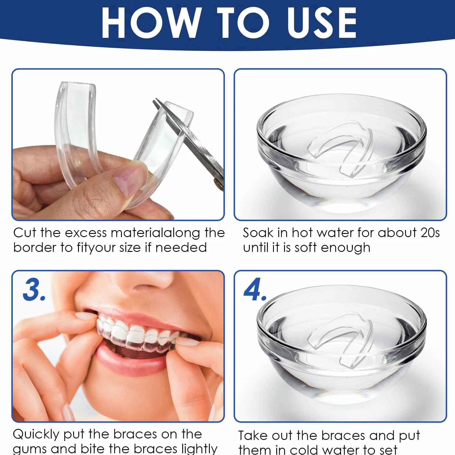 Ferula Descarga Bruxismo 4 Piezas Kit Protección Dental Reutilizables Protector Dental para Rechinar Dientes