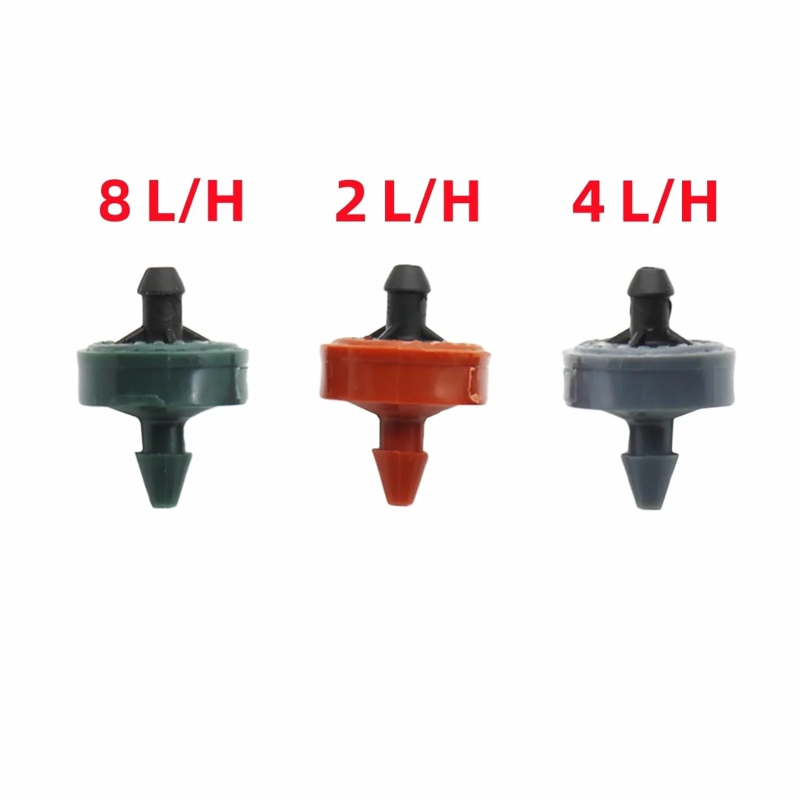 Emisores de Riego por Goteo Mini emisor de Goteo compensador presión 2 l/h, 4 y 8, Manguera 4/7 mm, Accesorios riego for invernaderos jardín, 500 Unidades(Green 8L)