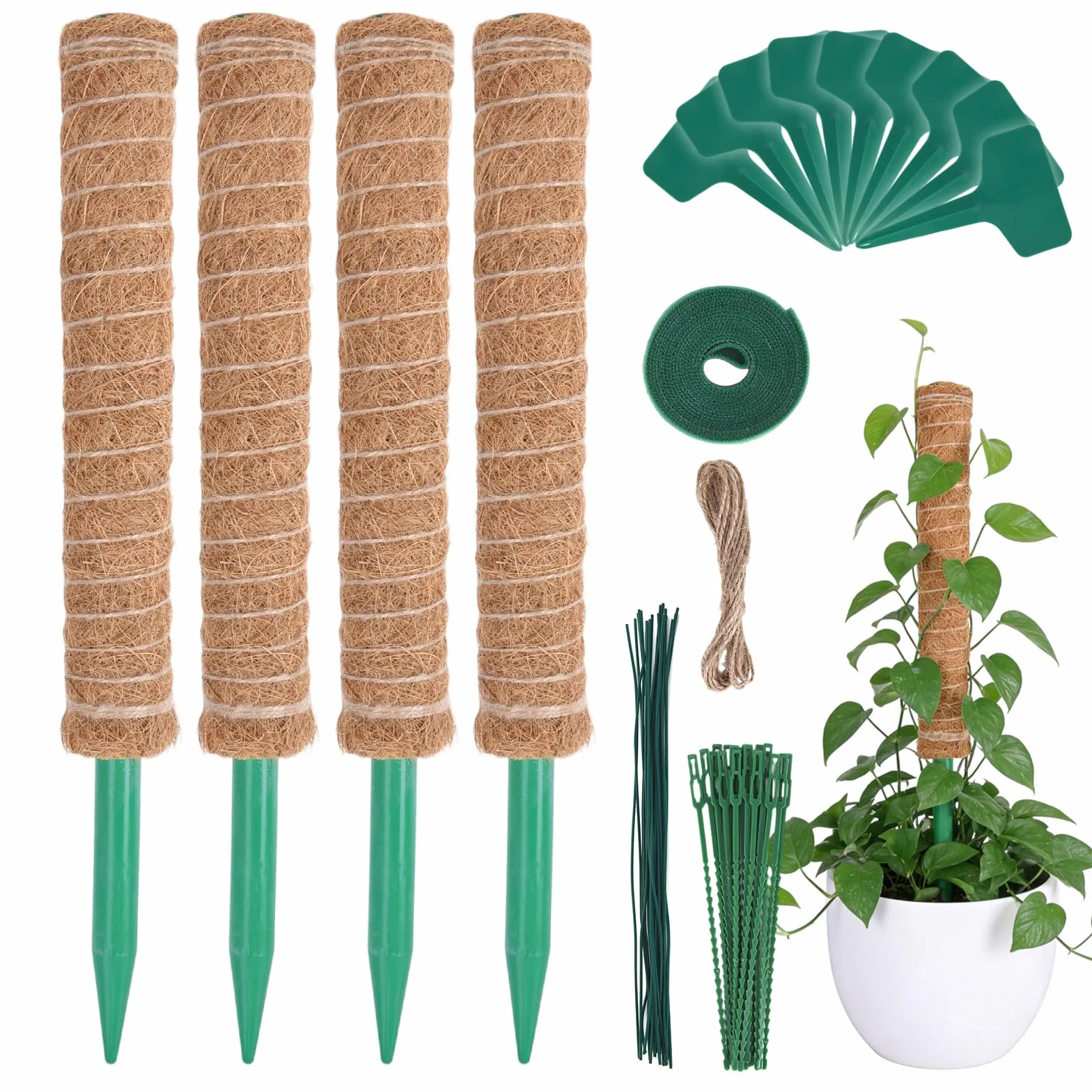 HOVIN Soporte trepador para Monstera de coco – 4 tutores extensibles de musgo, 40 cm – Para plantas trepadoras en interiores y jardines