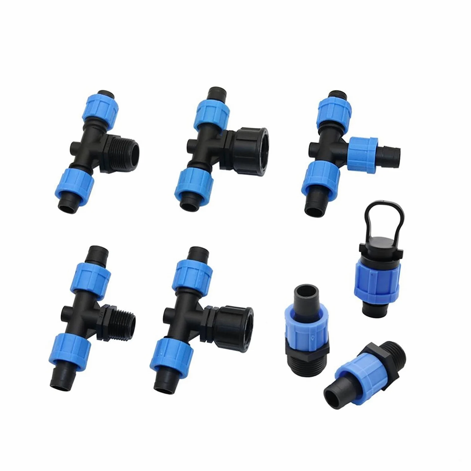 Conexión de agua de pulverización Conectores de enchufe de tres vías de bloqueo de riego de goteo de 40 16 mm de goteo con accesorios de conexión de tubería DN17 de 1/2 "3/4" roscados (Color : Gold)