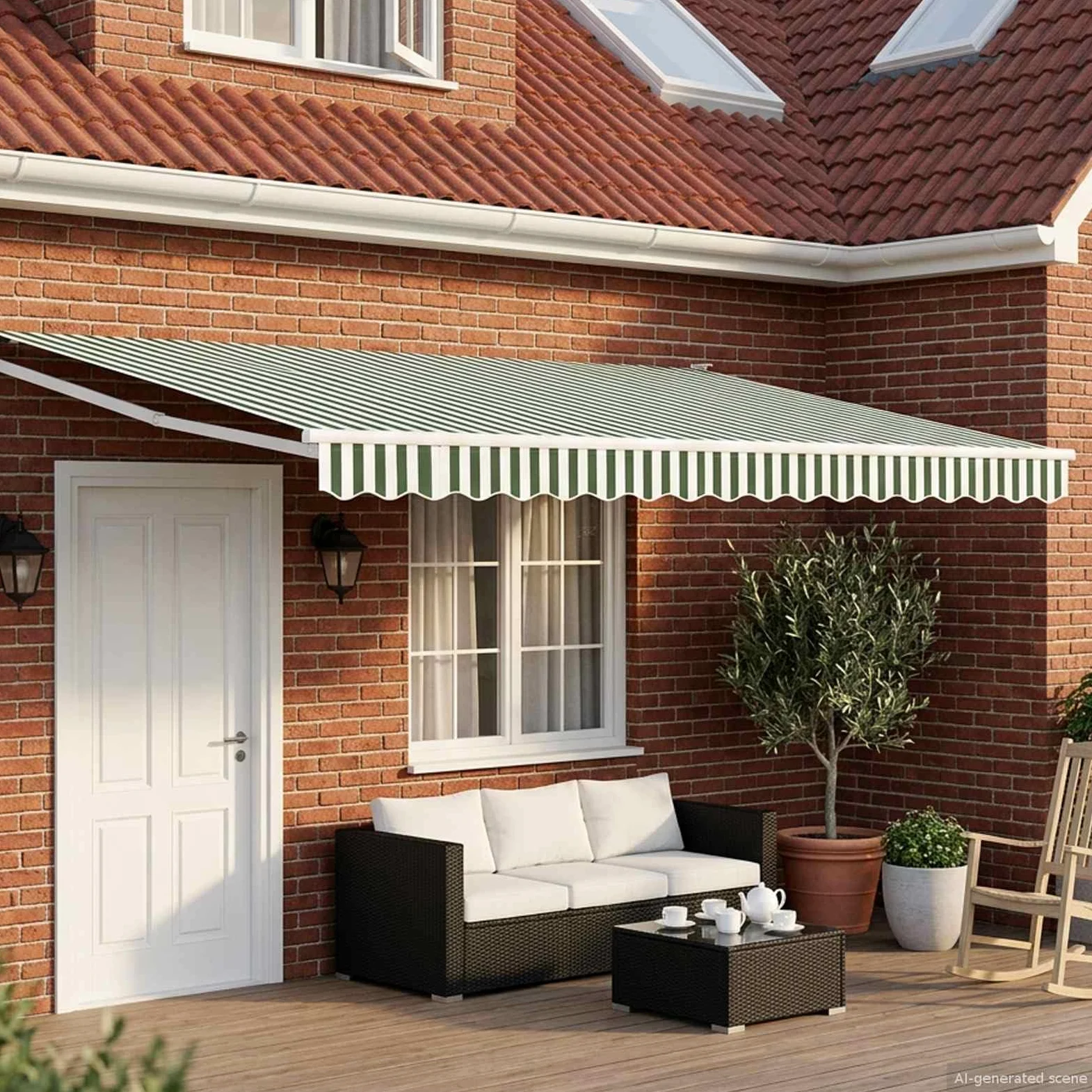 Toldo eléctrico extensible verde blanco 5 x 3 m con LED sensor meteorológico marco de aluminio, protección solar, toldo para terraza, resistente al viento y al agua, resistente a los rayos UV
